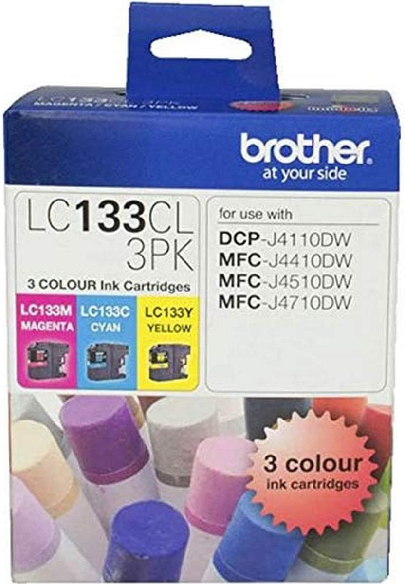 Brother Genuine LC133 Colour Pack, Inc:1X Cyan, 1X Magenta, 1X Yellow, up to 600 Pages (LC-133CL3PK)DCP-J152W, DCP-J172W, DCP-J552DW, DCP-J752W, MFC-J245, MFC-J470DW MFC-J475DW, MFC-J650DW, MFC-J870DW