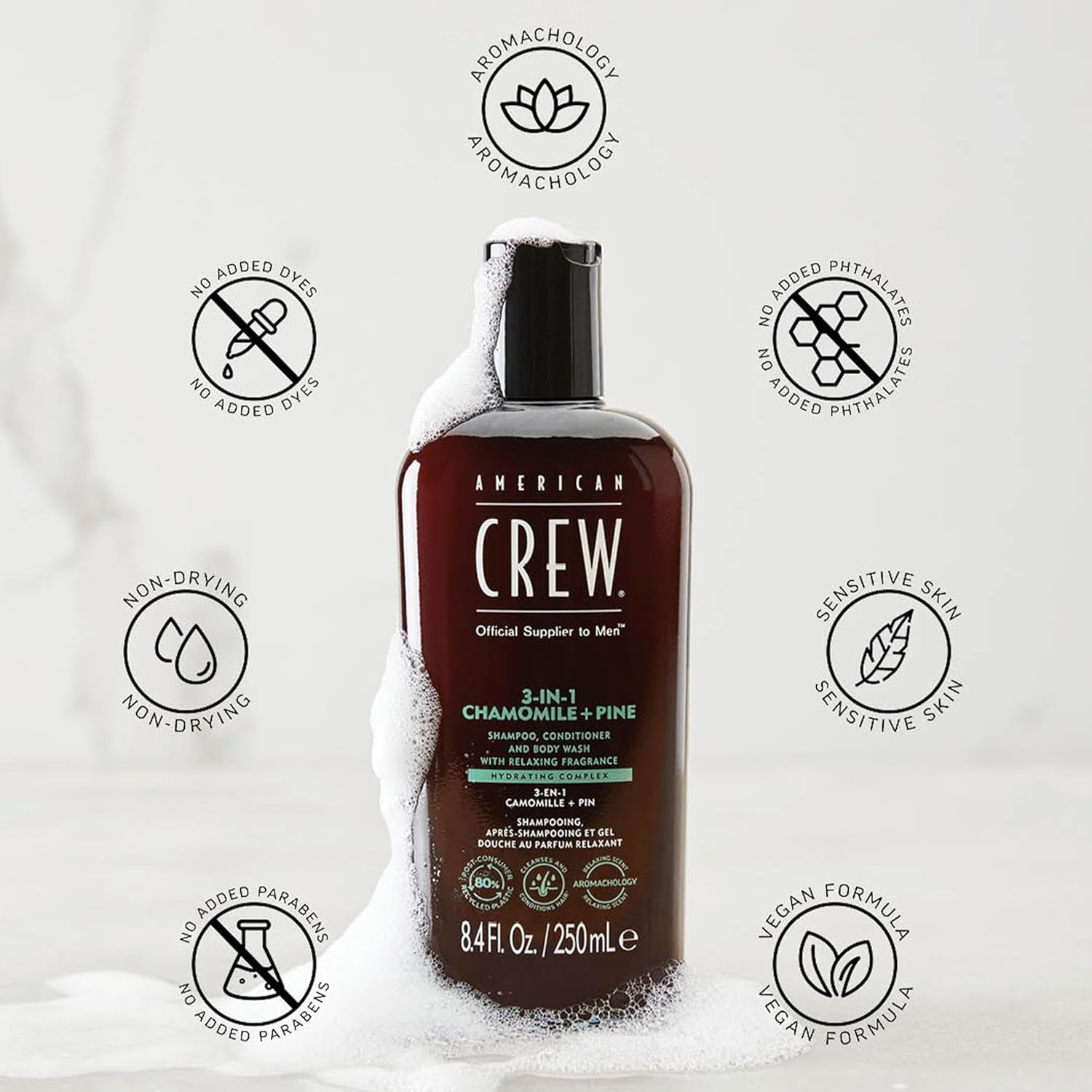 3-In-1 Chamoline plus Pine by American Crew for Men - 33.8 Oz Shampoo, Conditioner and Body Wash