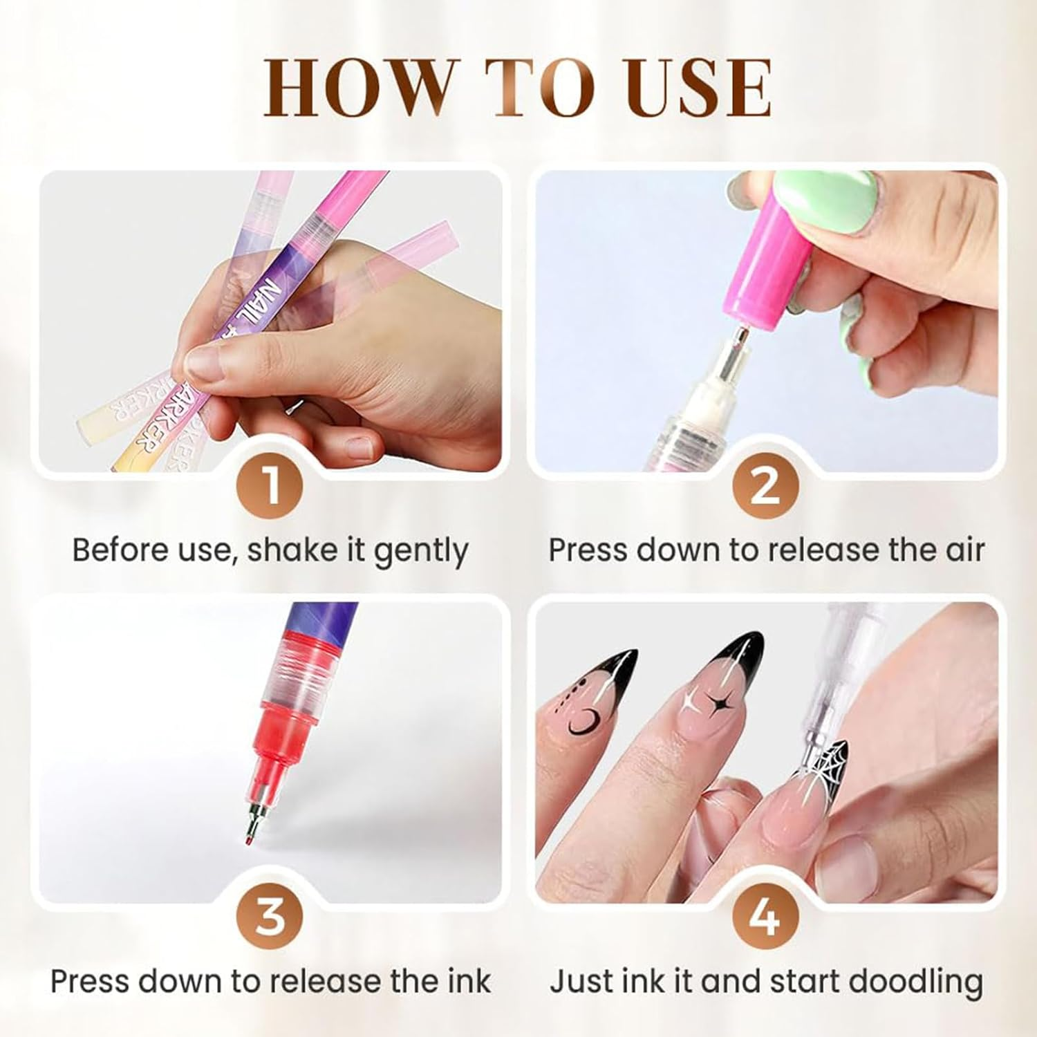 12 Colors Nail Art Pens Set, Nail Art Markers for Gel Nails, Quick Dry Nail Polish Pens for Nail Acrylic Paint Pens Nail Markers for Nail Design Kit Home Nail Salon DIY image number 1