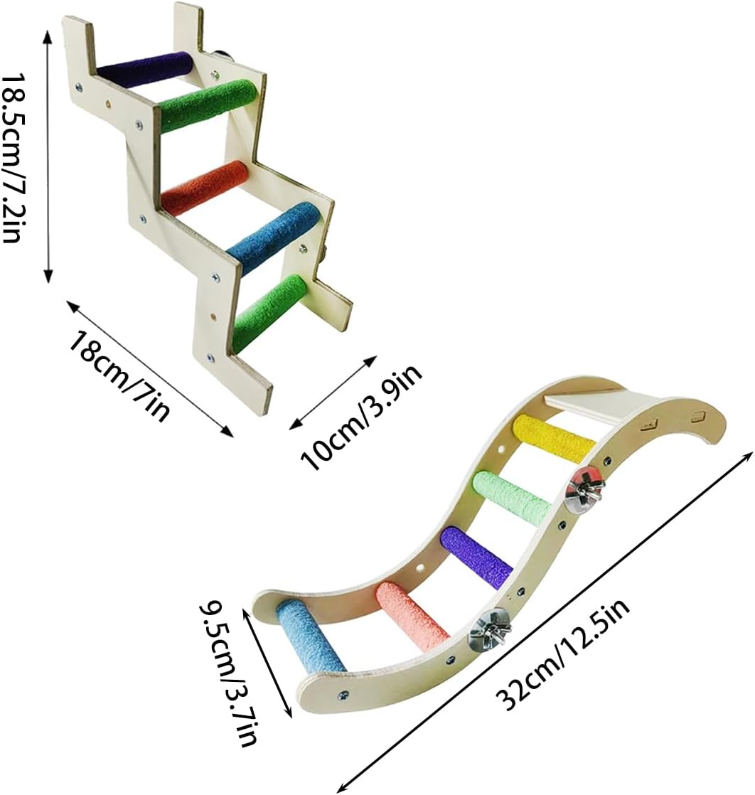 AIMALL Wooden Parrot Climbing Ladder Toy with Colourful Steps and Claw Grinding Surface, Bird Swing Stand Platform for Budgies Cockatiels Peony Birds, 7.2In & 12.5In Options image number 3