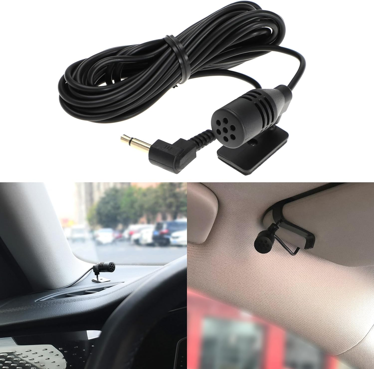 Ecsing 1X Clip Microphone GPS Stereo Radio Wired Car Microphone Buckle Paste Type with Microphone Sponge Black 60Hz-15Khz, 3.5Mm