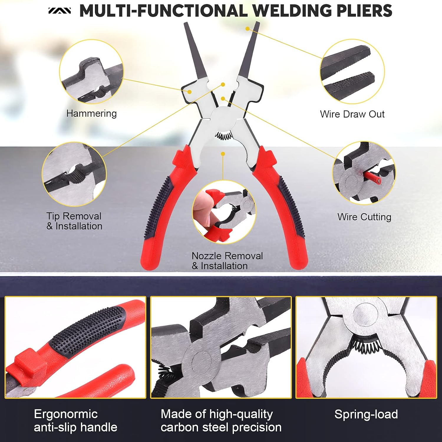 Mardatt 6Pcs Industrial Slag Removal Welding Tools and Accessories Includes 10 Inch Welding Chipping Hammer, 8 Inch Welding Pliers, Wire Brush, Welding Gloves, Wire Gauge, Metal Sheet Thickness Gauge