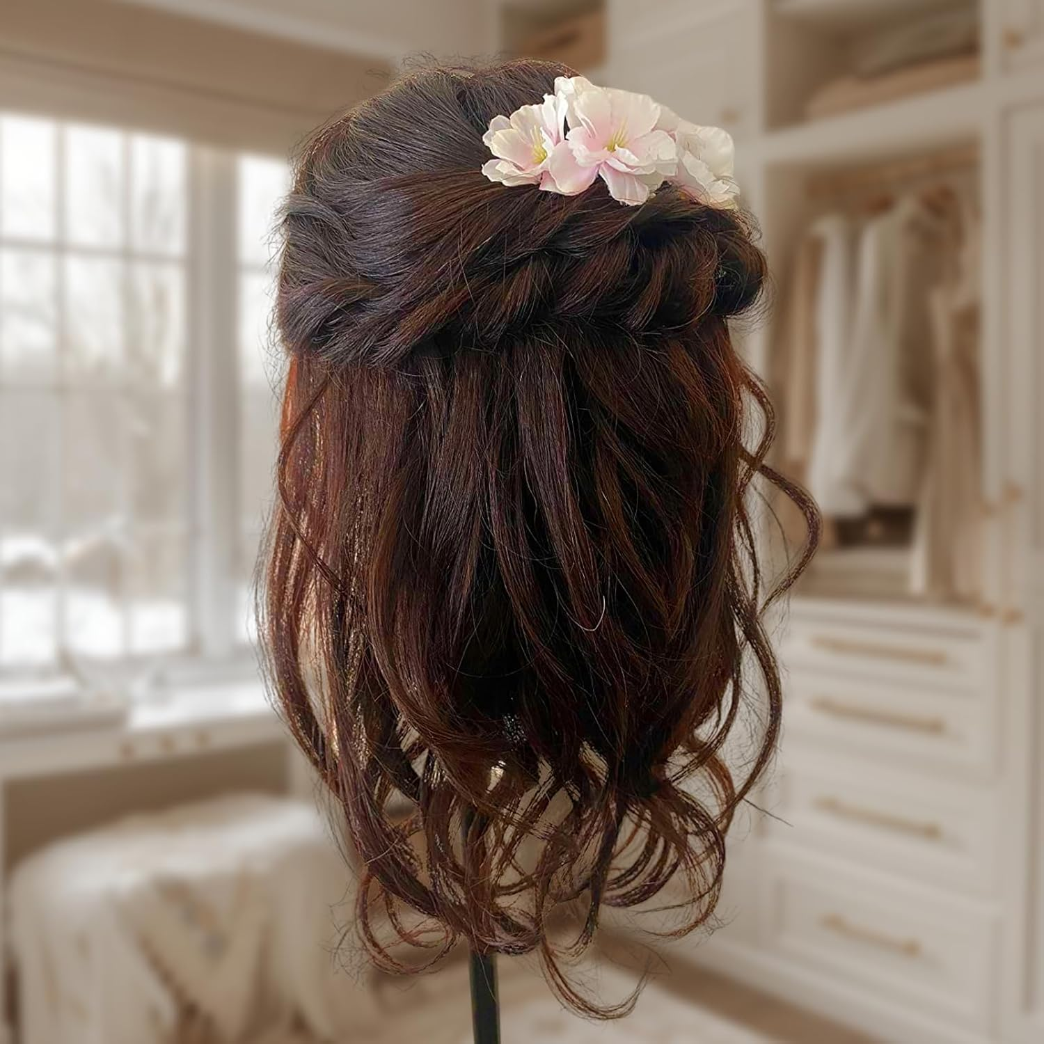 Mannequin Head with 80% Human Hair,Hair Styling Training Head with Clamp Holder & Tools for Hair Styling, Braiding, Curling,Cutting(Brown) image number 4