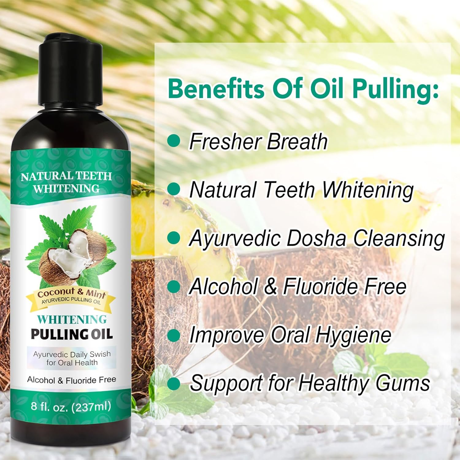 Oil Pulling 8 Fl.Oz,Mint Oil Pulling Mouthwash with Tongue Scraper, Natural Pulling Oil with Coconut & Peppermint Oil-Supports Healthy Gums & Fresh Breath image number 4