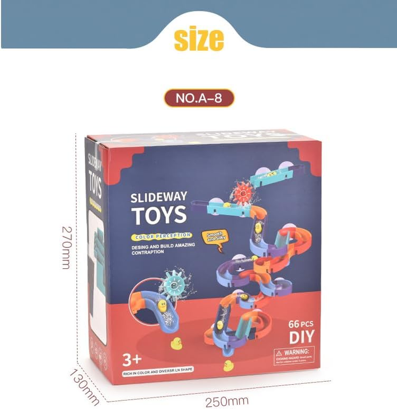 DIY Baby Kid Bath Tub Shower, Water Slide Toy Track with Suction Cup, Ducks, Water Toys for Bathtub (A-8, 66Pc) image number 1