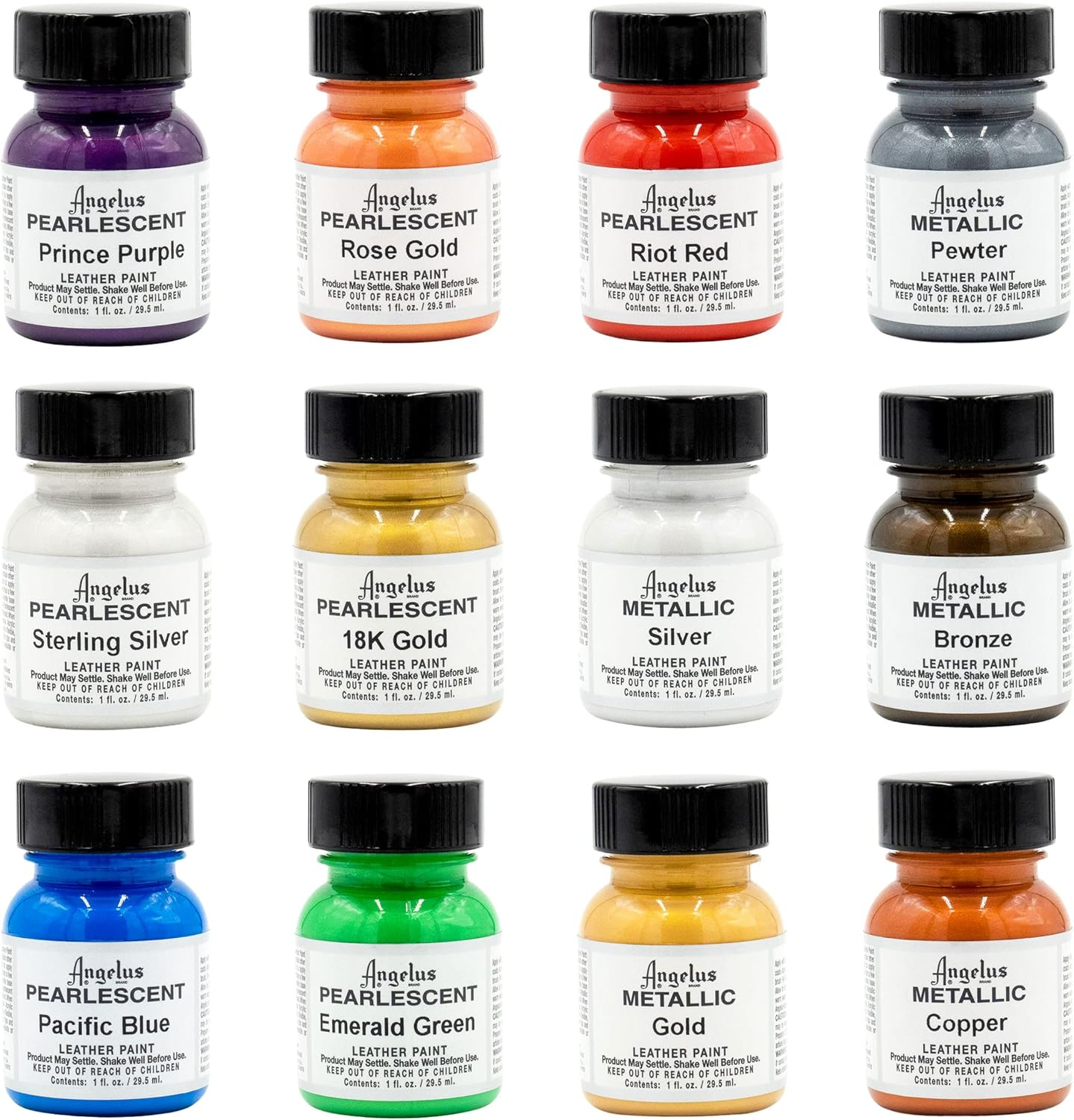 Angelus Acrylic Leather Paint Kit Metallic & Pearlescent 12 Pack Set image number 3