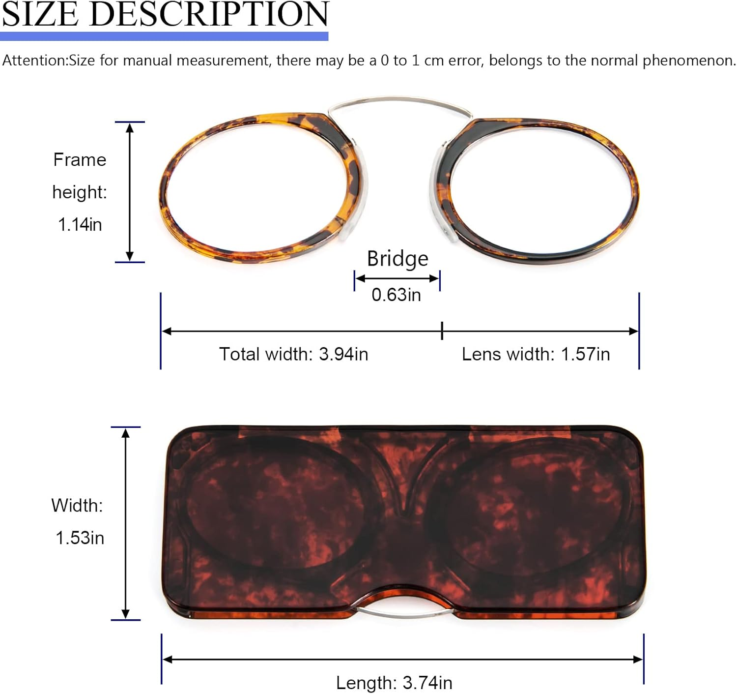 REAVEE Go Everywhere Nose Resting Pinching Reading Glasses with Pod Case Thin Reading Glasses for Men image number 3