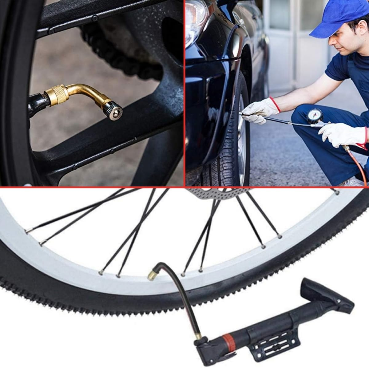 Two Flexible Stem Extenders 160Mm and Two 90 Degree Brass Tire Stem Extension Adapters, Tire Valve Extension Adapters for Bicycles, Motorcycles and Cars image number 1