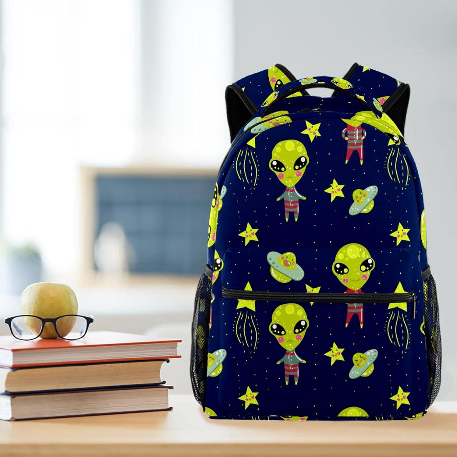 Alien Pattern Backpack Students Shoulder Bags Travel Bag College School Tote Backpacks image number 5
