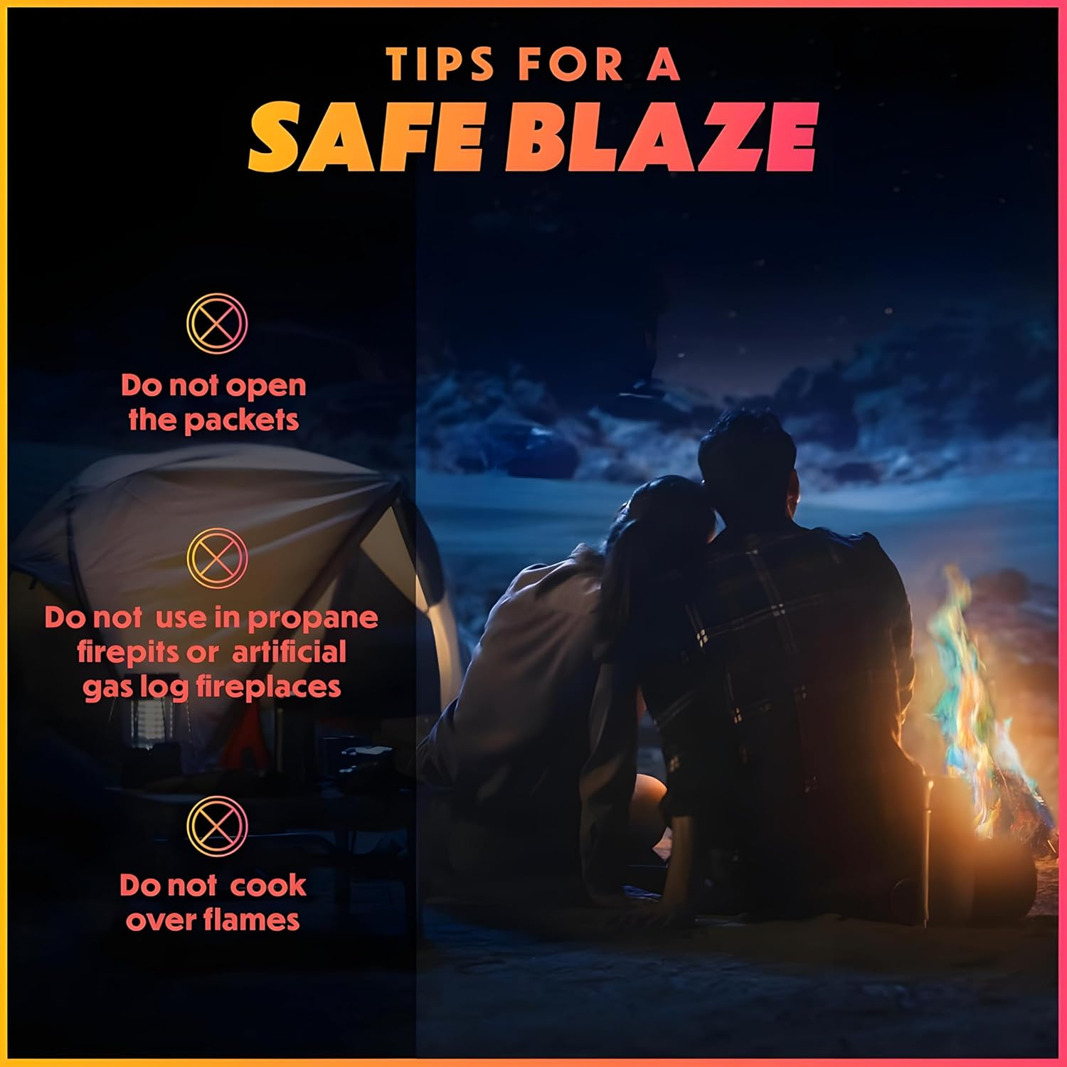 Magic Campfire Fire Color Changing Packets &ndash; 12 Pack (25G Each) &ndash; Rainbow Magical Flames for Fire Pits, Bonfires, Fireplaces &ndash; Indoor & Outdoor Use &ndash; Camping Accessory for Wood Fires