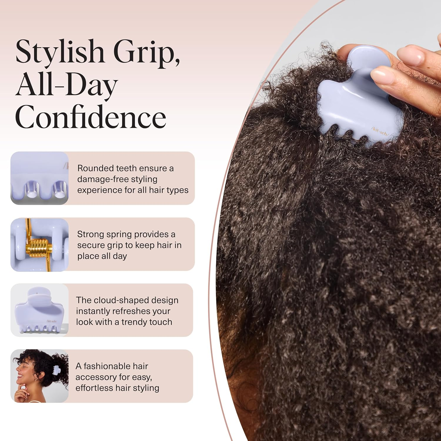 Kitsch Hair Clips for Women - Strong Hold Claw Clips | Non-Slip, Durable Plastic | Stylish Hair Accessories for Everyday Use | Ideal Gifts for Women - Hydrangea Breeze, 1Pc - Cherry Print image number 2