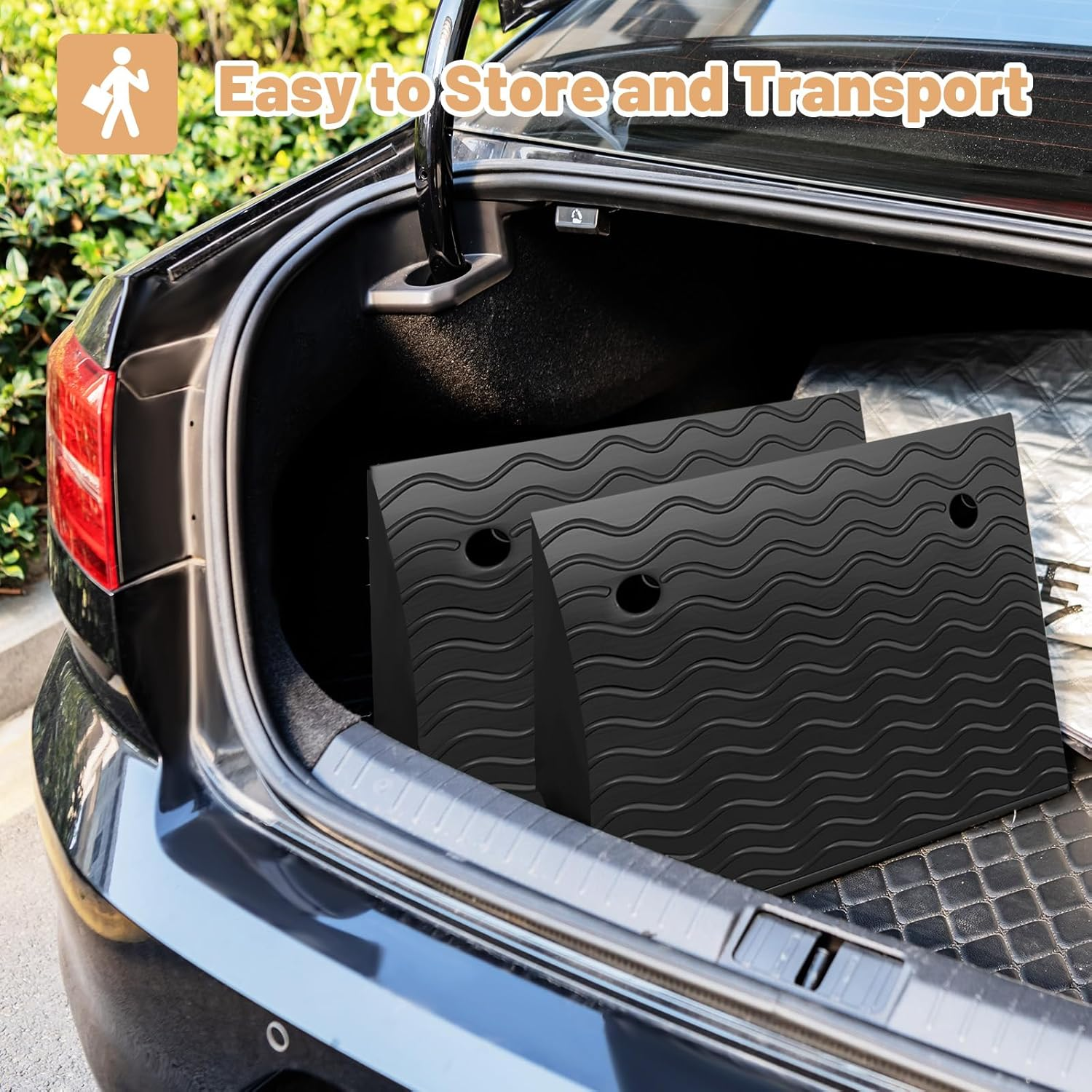 Costway Curb Ramp 2 Pack, 12Cm Raised Height Rubber Threshold Ramps Set W/Predrilled Holes & 4 Expansion Bolts, 3T Max Load, Anti-Slip Driveway Ramps for Car, Motorcycle, Wheelchairs, Scooters image number 4