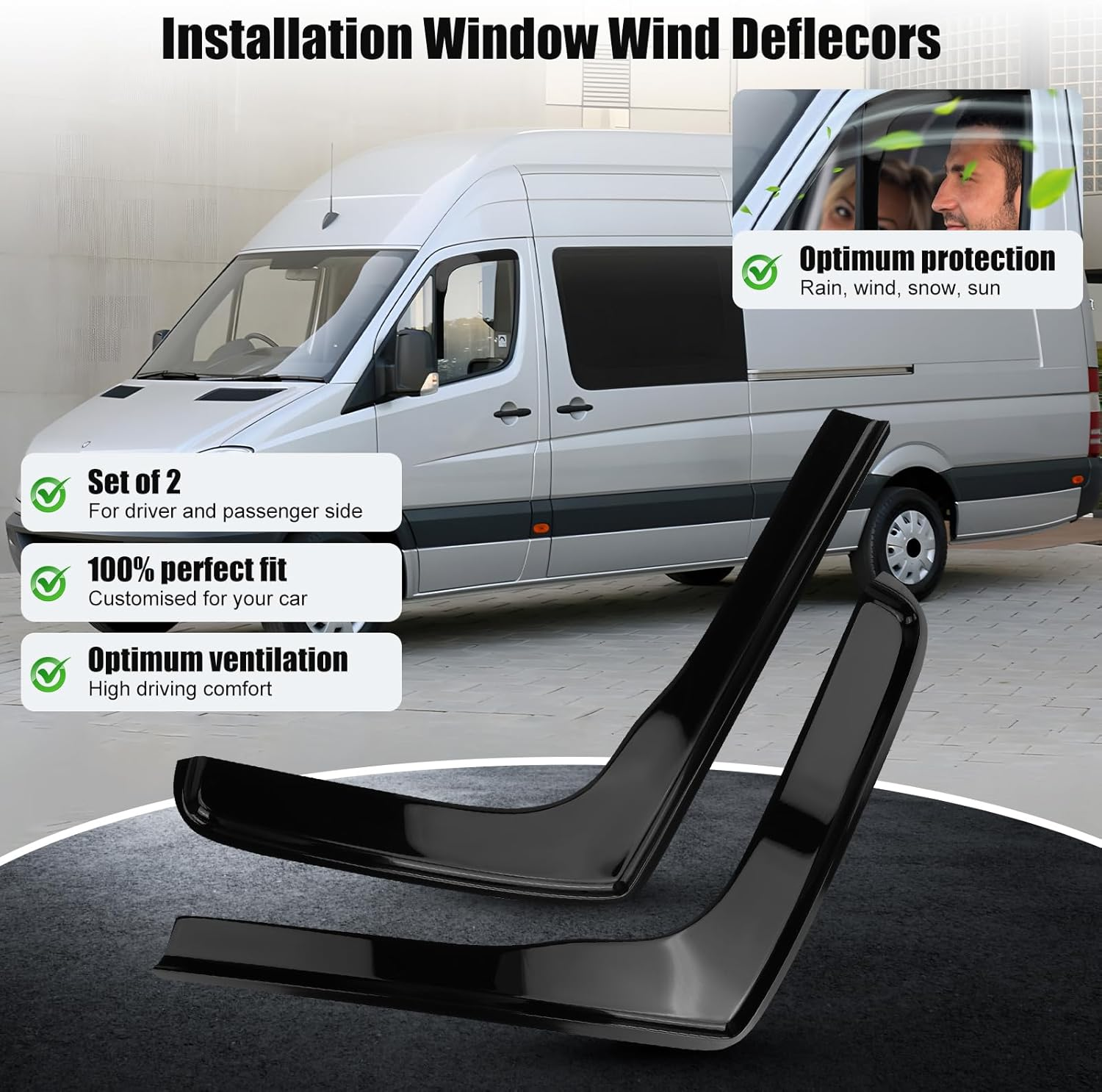 In-Channel Front Window Deflectors Rain Guards Shield Compatible with 2018-2022 2023 2024 2025 Mercedes Sprinter 1500 2500 3500 Accessories, Side Window Wind Deflectors, Vent Visors, 2 Pieces image number 6