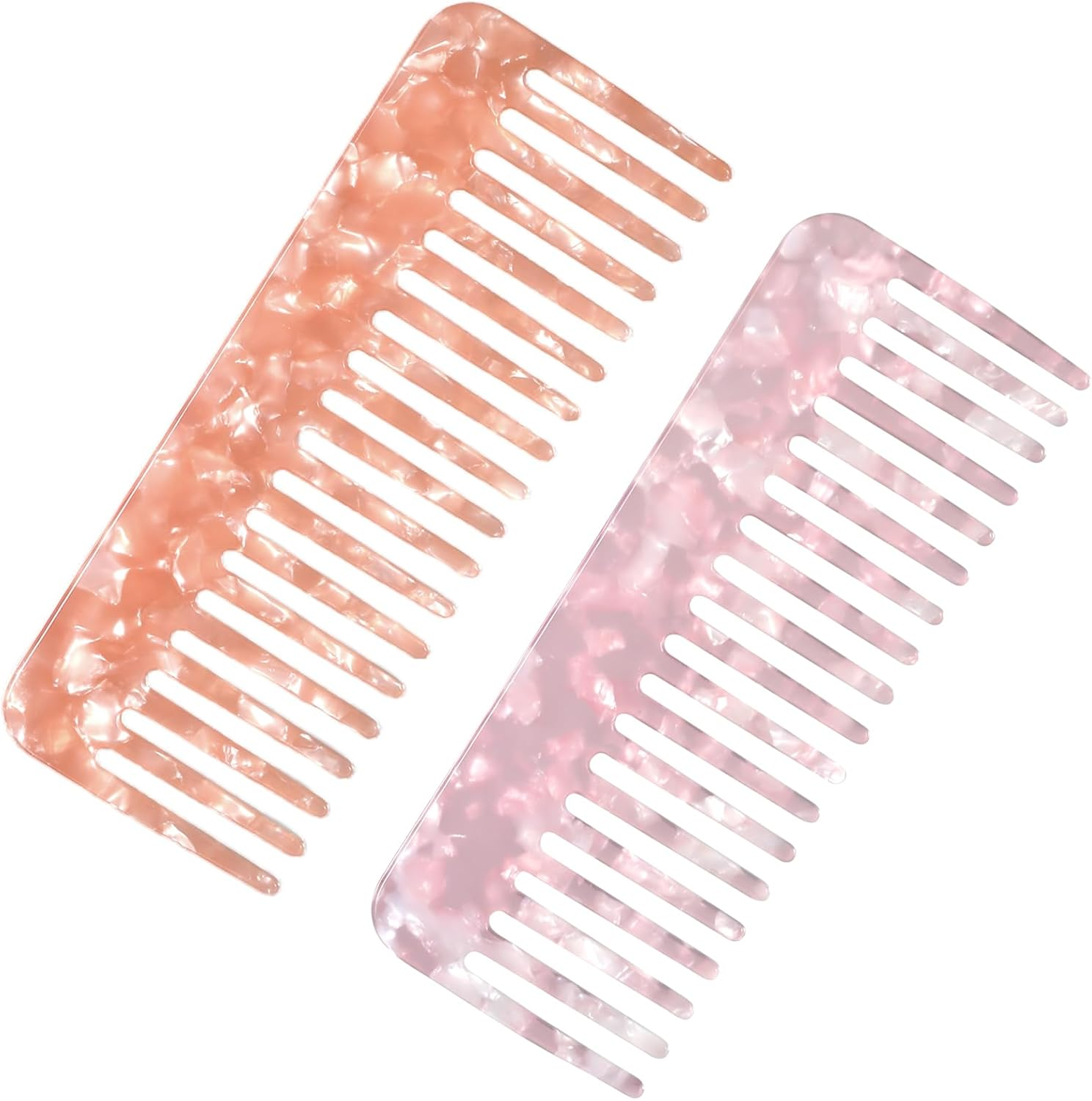 2 PCS Cellulose Acetate Wide Tooth Comb for Women, Large Hair Detangling Comb Wide Tooth Pocket Combs for Wet and Dry Hair Women Thick Curly Wavy (Pink, Light Orange) image number 6