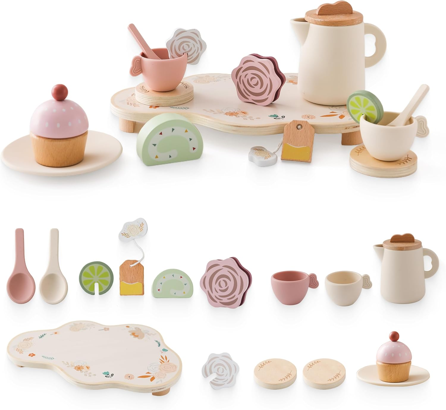 Tea Party Set for Kids - Wooden Tea Set for Little Girls 15PCS Silicone Toddler Tea Set Kitchen Accessories Pretend Play Toy Tea Set for Toddlers - Birthday Gift (Purple)