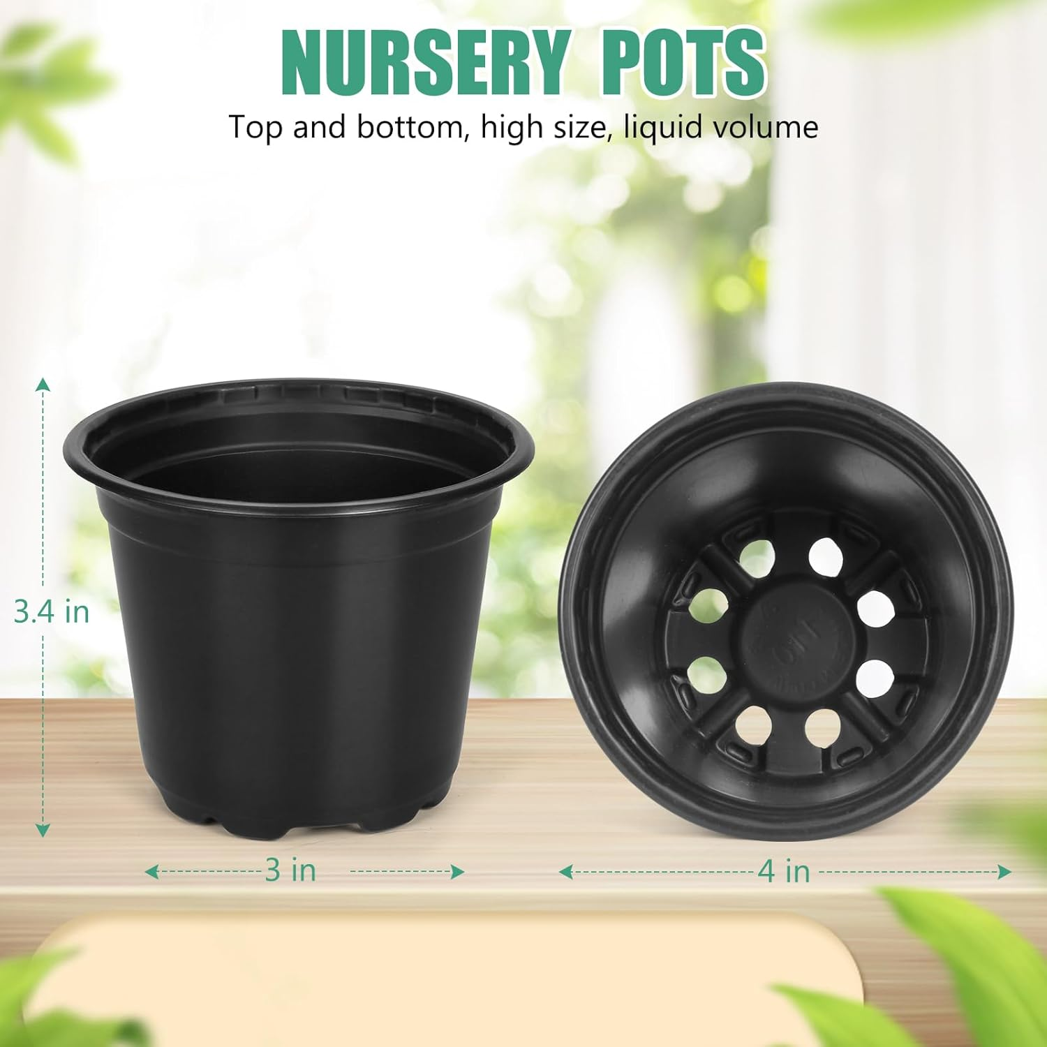 120 Pack 4 Inch Nursery Pots for Plants, Plastic Seeds Starter Pots with Drainage Holes, Small Plastic Plant Pots for Succulents Seedling Cutting Transplanting image number 2