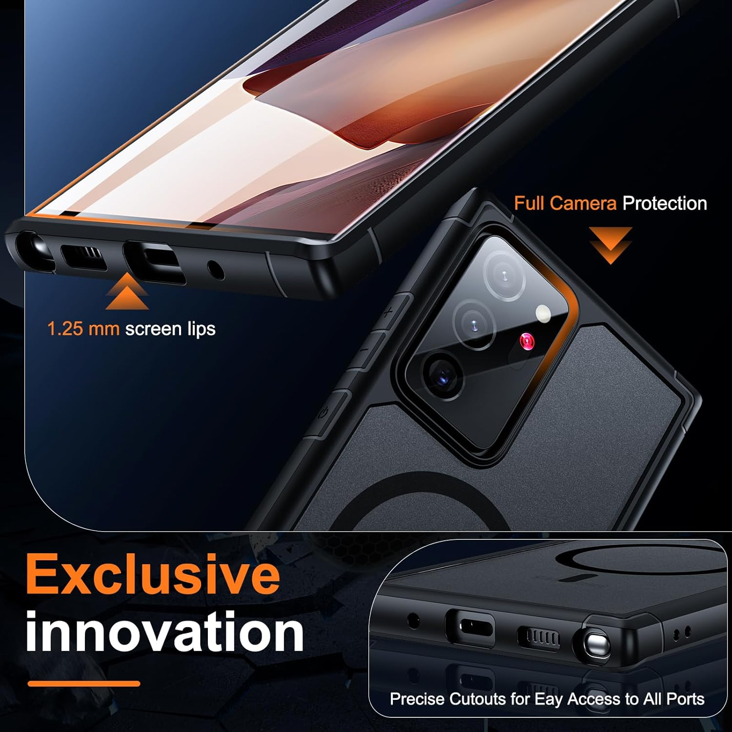 Guizzcg for Samsung Galaxy Note 20 Ultra Magnetic Case - [Compatible with Magsafe Accessory][Military Drop Protection] Soft TPU Bumper + Translucent Matte Back Cover for Note 20 Ultra, Matte Black image number 1