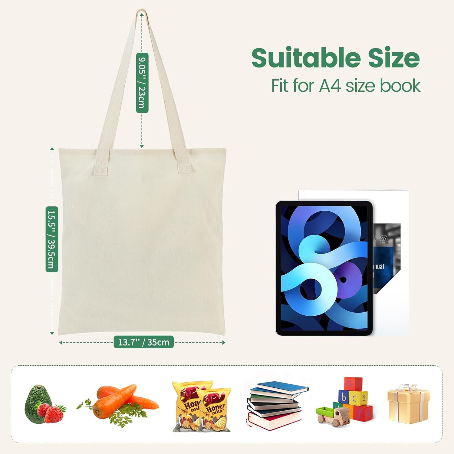 Carbrea 12 Pack Canvas Tote Bag - Lightweight Thin Tote Bags Bulk Reusable Blank Bags for DIY Shopping image number 6