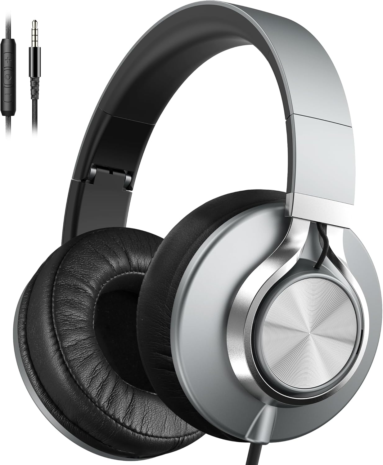 AILIHEN Headphones Wired with Microphone & Volume Control, Over-Ear Foldable Noise Isolation Headsets 3.5Mm for Teens Adult (Grey), A-C9024