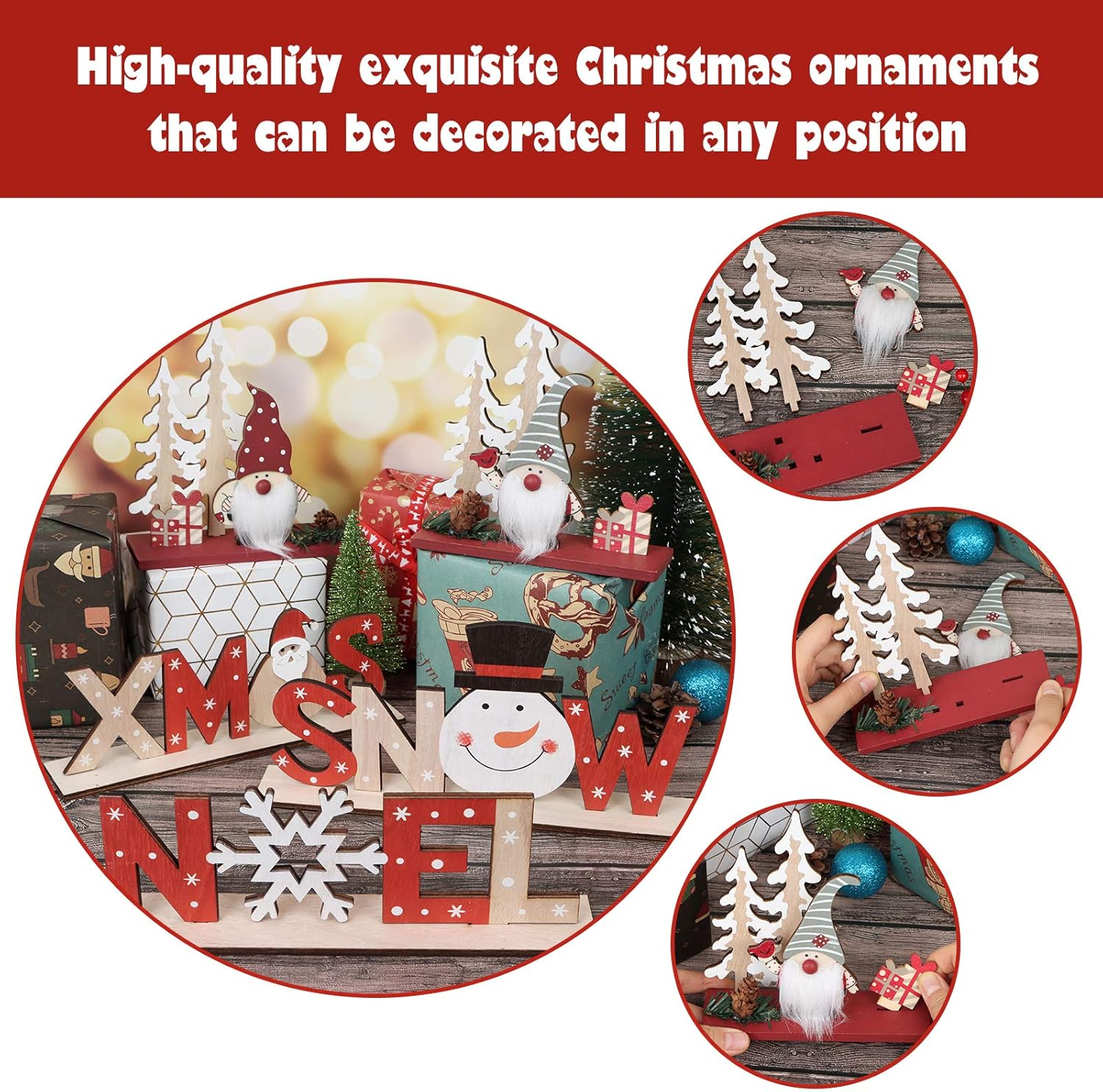 Set of 5 Christmas Table Decorations for Dinner Party Xmas Desktop, Wooden Display Santa Snowman Noel for Home Restaurant Cafe Table Decoration Merry Christmas Holidays Centrepiece image number 5
