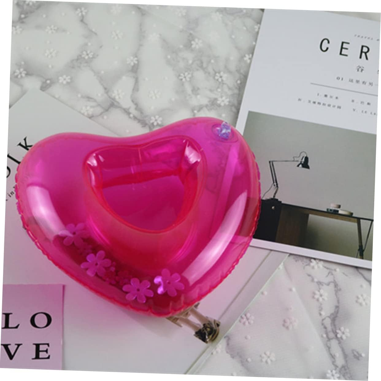 KICHOUSE 8Pcs Rosy Heart Shape Floating Drink Holder Inflatable for Beach Party Decor image number 2