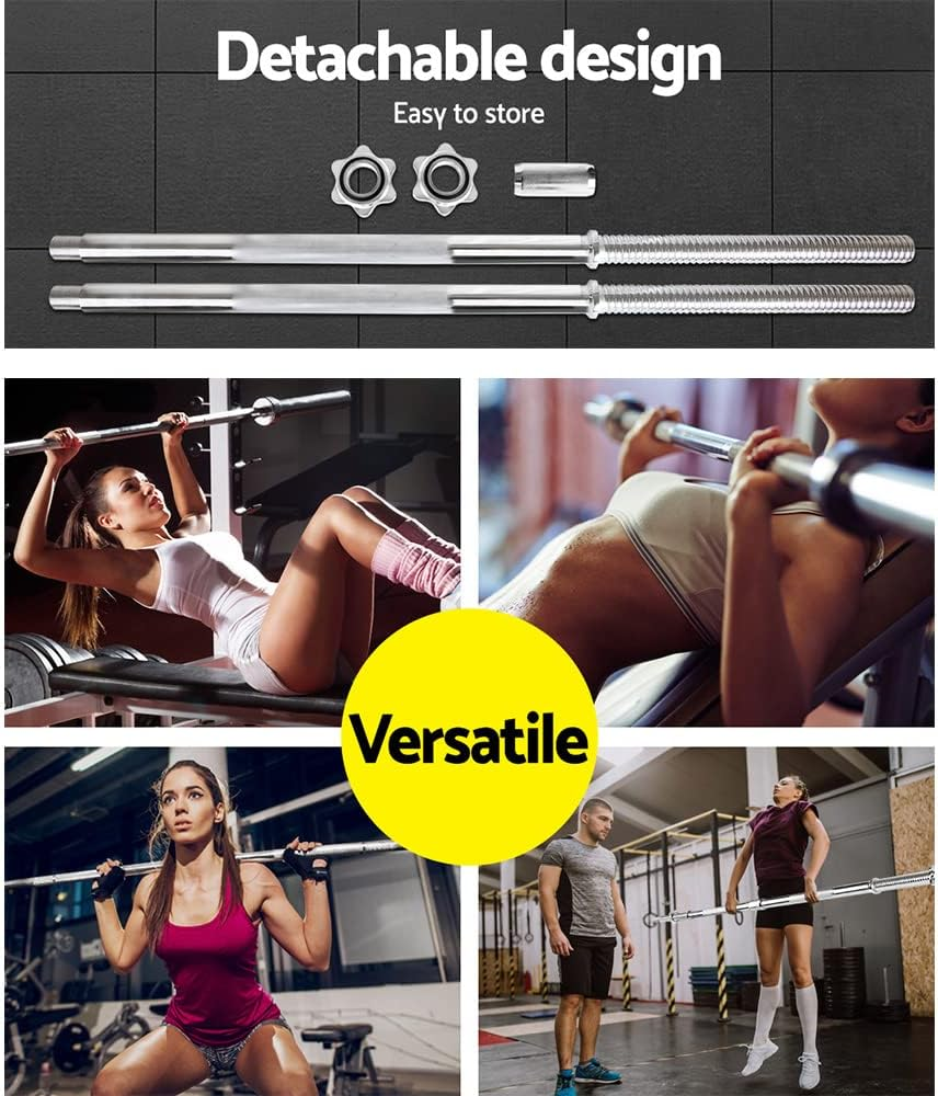 Everfit Barbell Bar, 168Cm Length Fitness Barbells Weight Plates Hand Weights Home Gym Exercise Equipment Workout Sets, with Collars 150Kg Capacity Silver image number 1