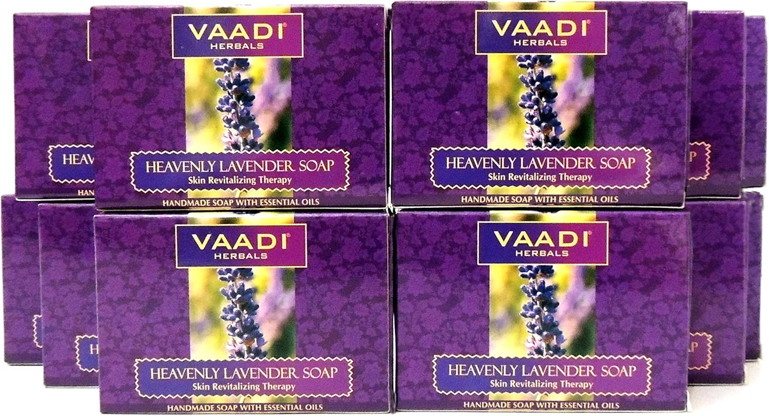 Lavender Soap (Lavender Extract Bar Soap) with Rosemary Oil - Handmade Herbal Soap (Aromatherapy) with 100% Pure Essential Oils - ALL Natural - Skin Regeneration Therapy - Each 2.65 Ounces - Pack of 12 (32 Ounces, 2 Lb) - Vaadi Herbals image number 1