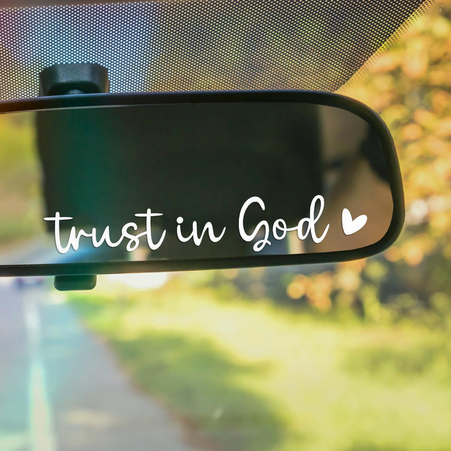 2Pcs Trust in God Rearview Mirror Decals, Vinyl Car Mirror Decal with Heart Car Mirror Stickers Car Mirror Quotes Decals Positive Car Sticker for Female Male Gift(White) image number 3