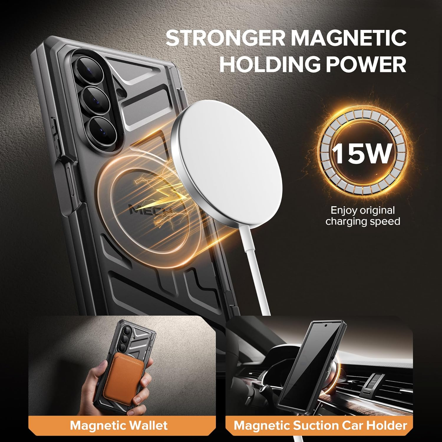 TONGATE for Galaxy Z Fold 7 Case with Privacy Screen Protector, [Compatible with Magsafe][Anti Spy] Shockproof Phone Case, Built-In Stand & Belt Clip & Hinge Cover for Samsung Z Fold 7 2025 8", Black image number 4