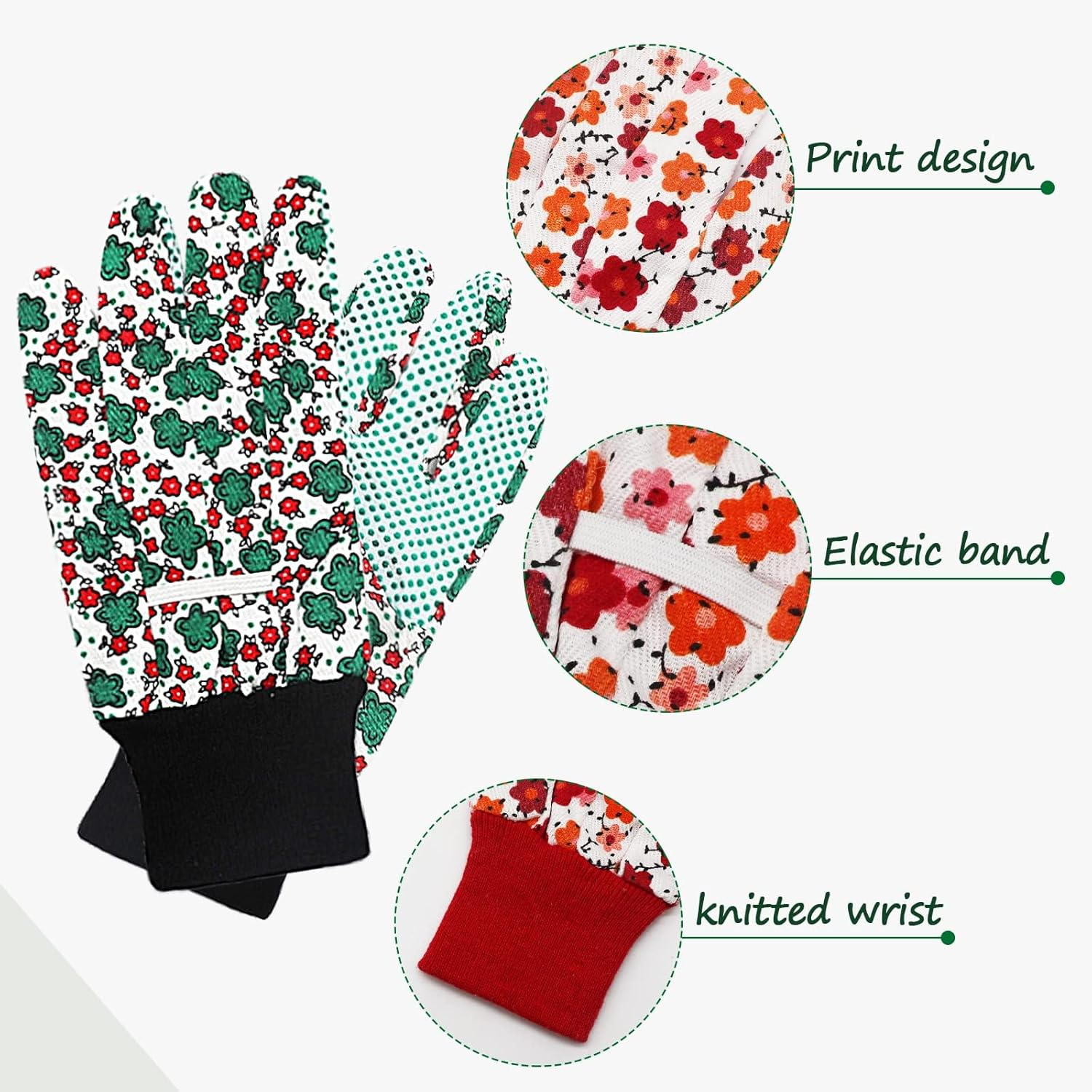 Gardening Gloves for Women, 2Pairs Comfortable Gardening Working Gloves for Ladies Women,Floral Garden Gloves with Elastic Cuffs and Non-Slip for Yard, Fishing, Camping image number 5