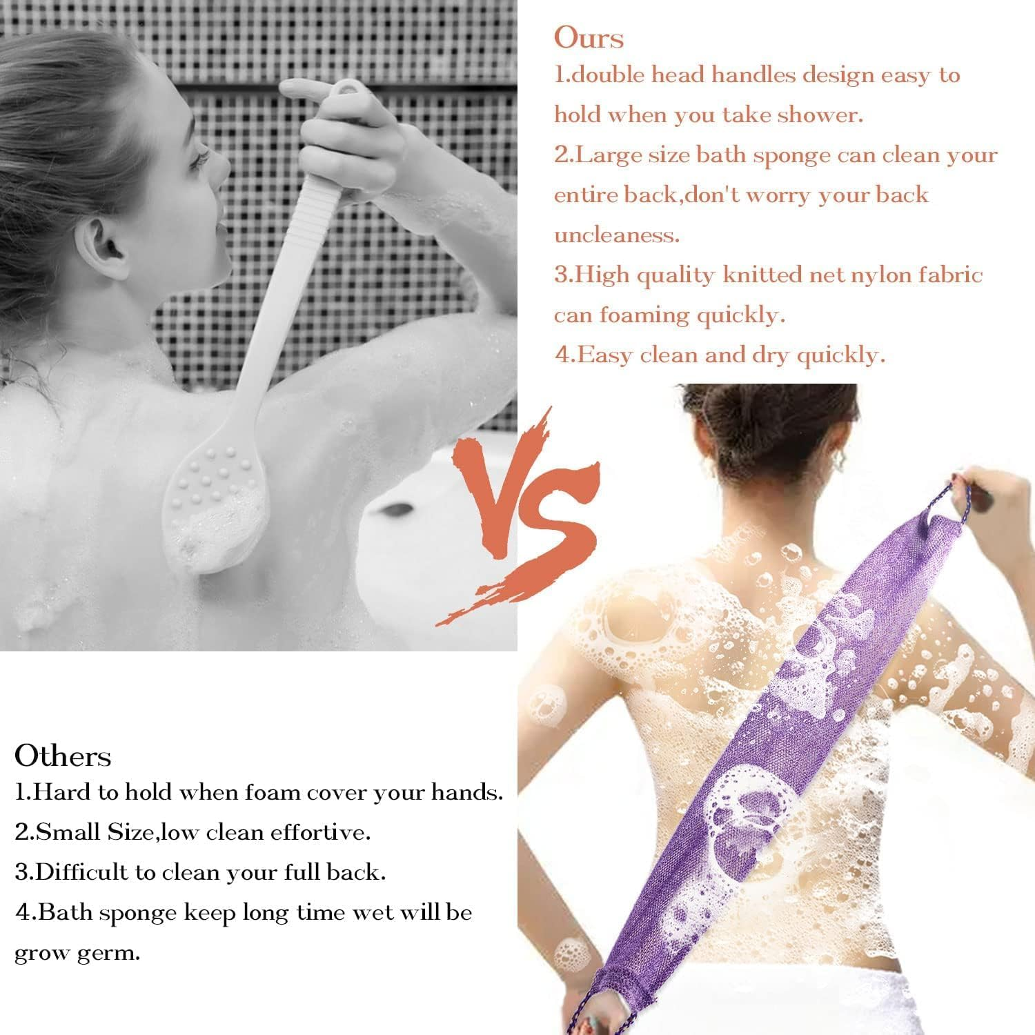 3Pcs African Net Sponge with Knots, Long African Exfoliating Net Bath Sponge Wash Cloth for Back, Foot, and Scalp, Exfoliator and Body Scrubber, Shower & Bath Accessories for Women & Men image number 4