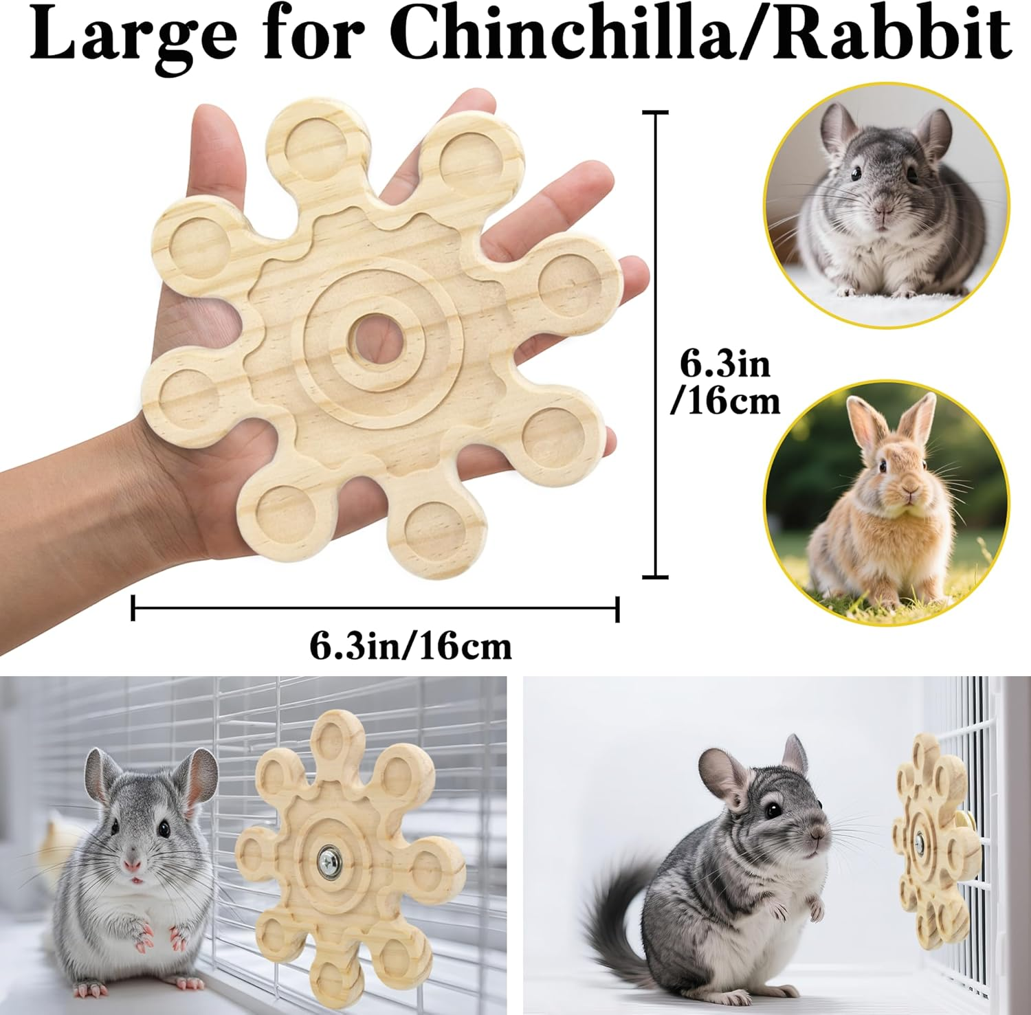 Jevnd Rotating Natural Wood Chinchilla Chew Toys for Teeth, Interactive Enrichment Toys, Hanging Exercise Chinchilla Toys for Cage for Playtime, Spinner Cage Accessories Wheel (1Pc Snow) image number 4