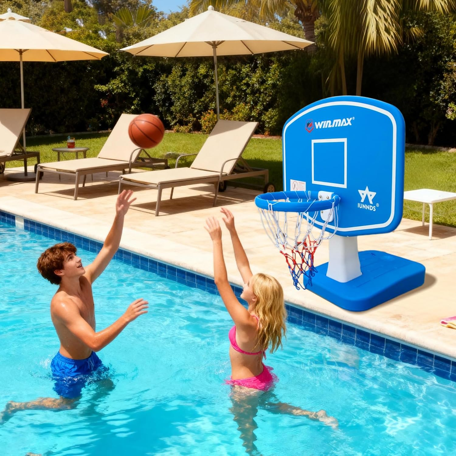 Win.Max Sports Pool Basketball Hoop, 33 Inch Waterproof Swimming Pool Basketball Hoop,Portable Poolside Basketball Goal System for Kids Adults, with 2 Balls and Air Pump image number 3