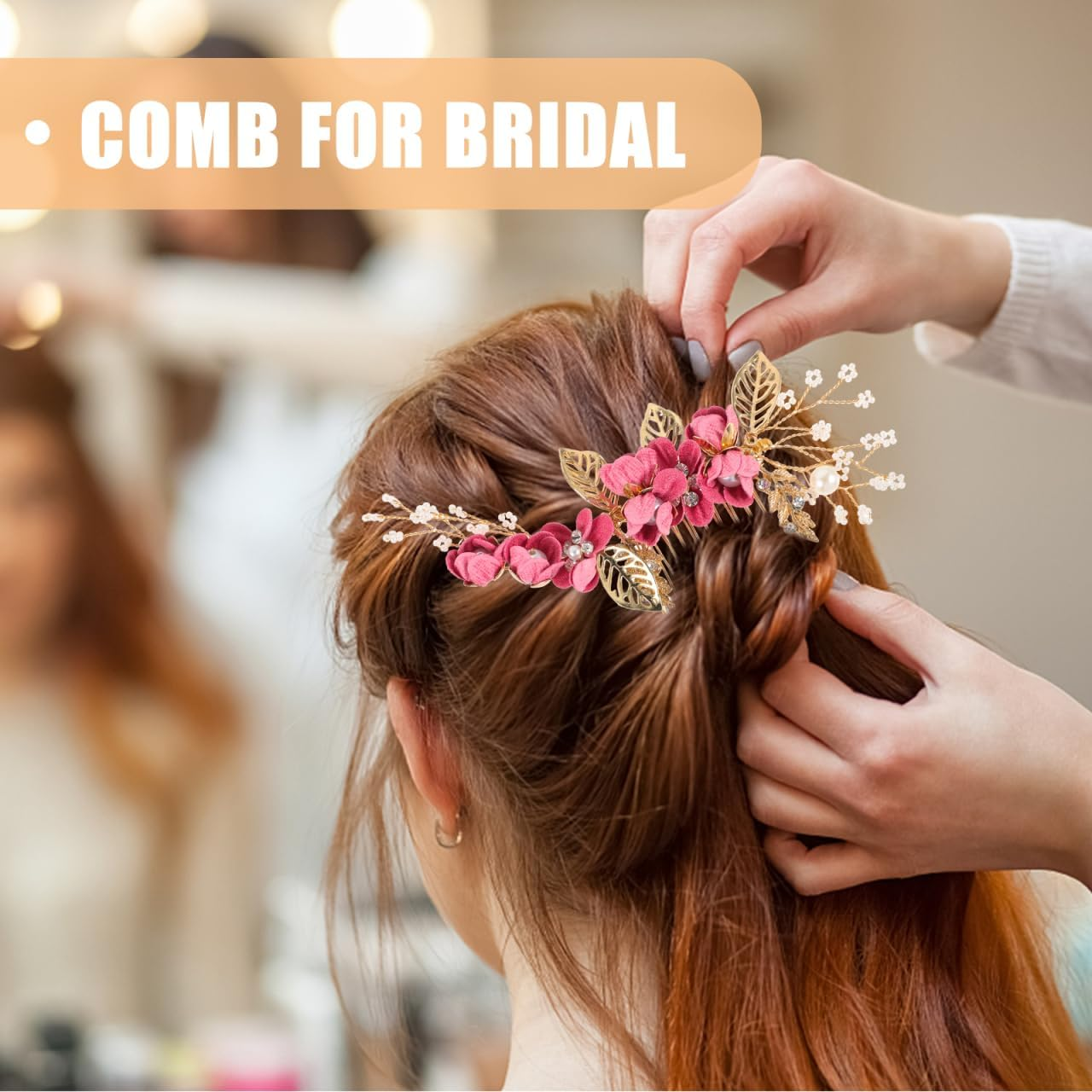 Hemobllo 4Pcs Bridal Flower Side Hair Clips, Rhinestone Hair Piece, Bridal Headpiece for Brides Bridesmaid, Girls, Women, Mothers Day Comb Wedding Prom Party image number 2