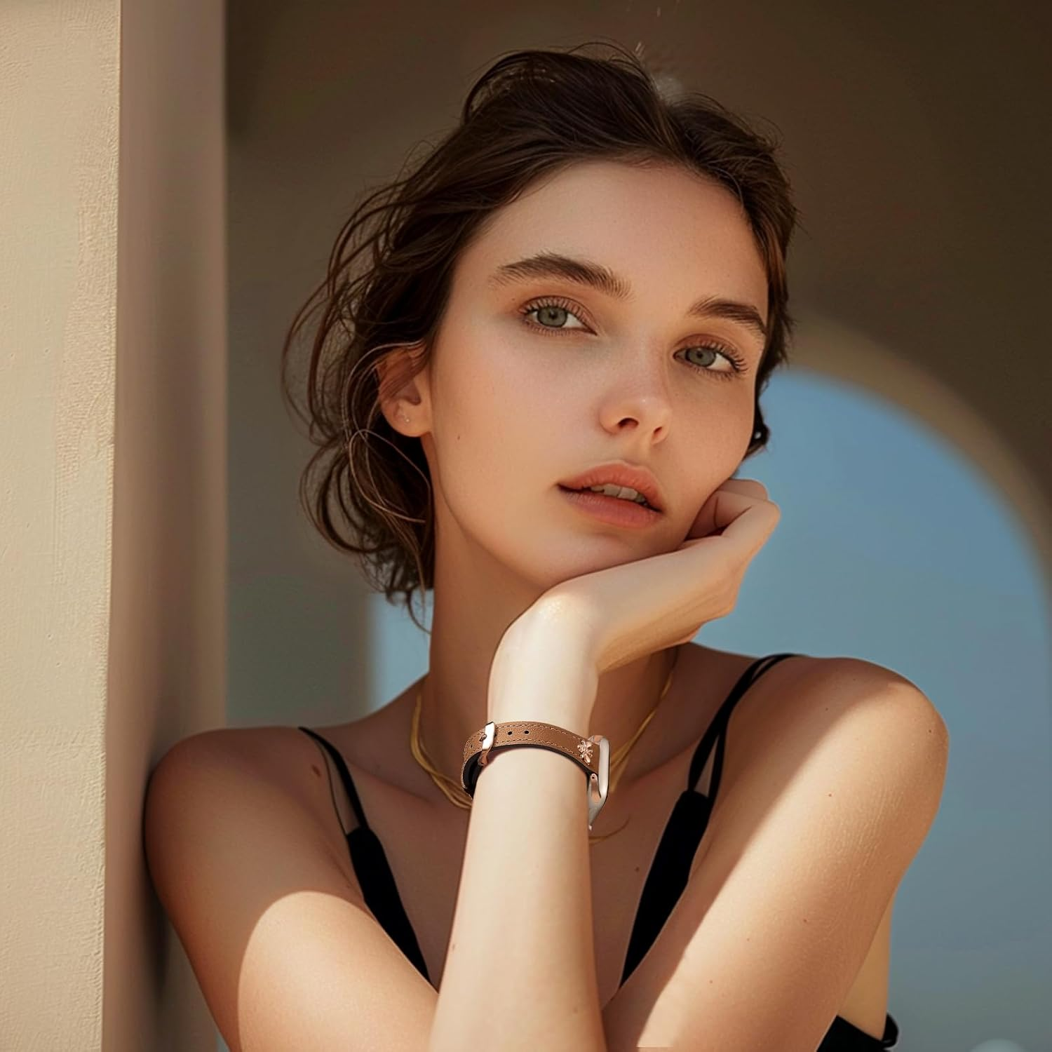 Getino Slim Band Compatible with Apple Watch Bands for Women 38Mm 40Mm 41Mm 44Mm 45Mm 46Mm 49Mm 42Mm, Soft Top Grain Genuine Leather Replacement Strap for Iwatch Series 10 9 8 7 6 5 4 3 2 1 SE Ultra