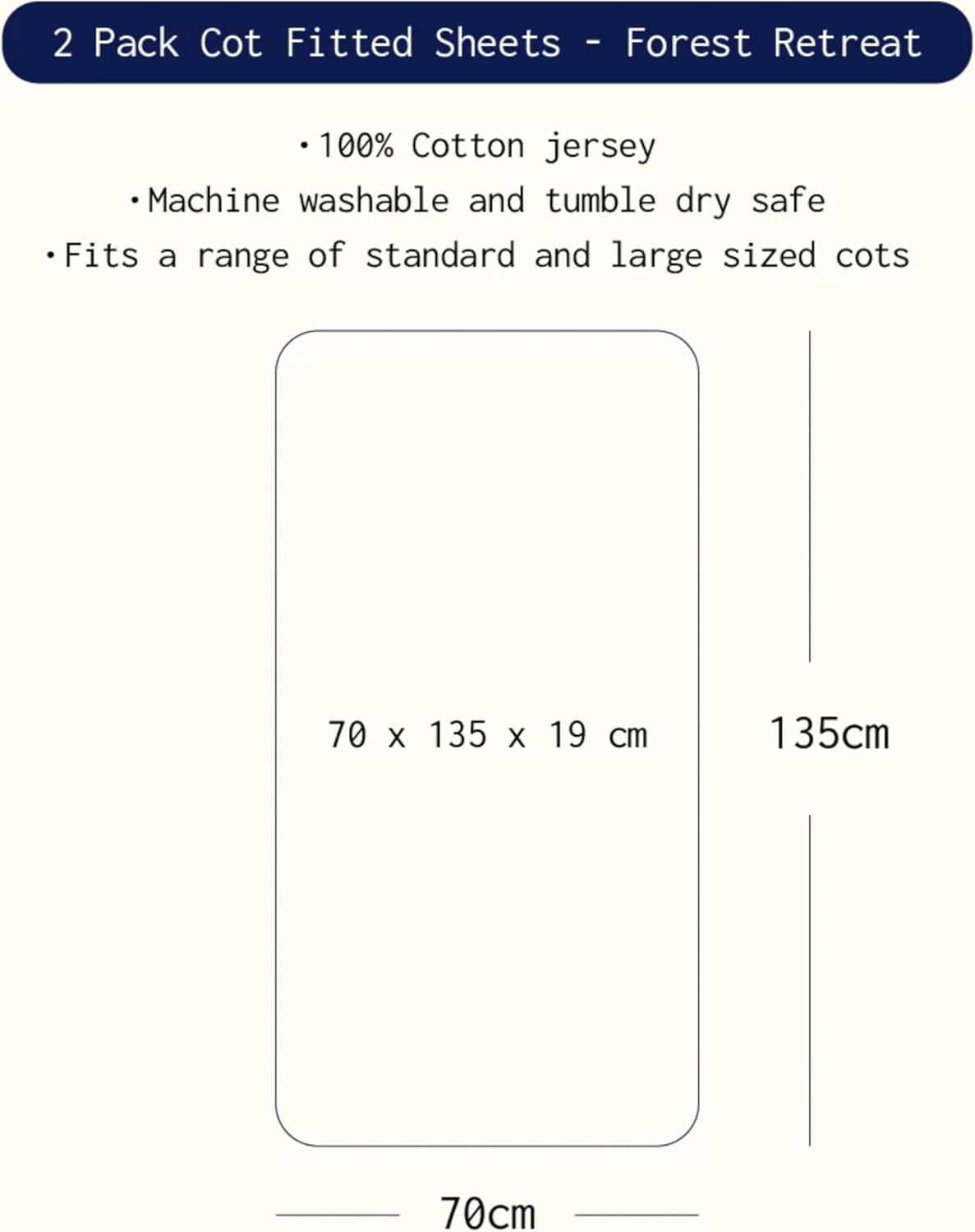 Living Textile Premium Cot Fitted Sheet 2-Pack 70X135Cm &ndash; Soft Cotton Jersey, Snug Secure Fit with Full Elastic, Breathable & Machine Washable Baby Bedding for Crib, Kids & Travel (Forest Retreat) image number 2