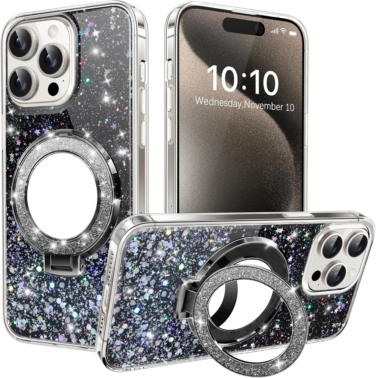 IMEIKONST Glitter Case Compatible with Iphone 16E with Makeup Mirror Holder, Sparkle Transparent Bling Shell Shockproof Soft TPU Silicone Bumper Cover for Iphone 16E. Green DJJ