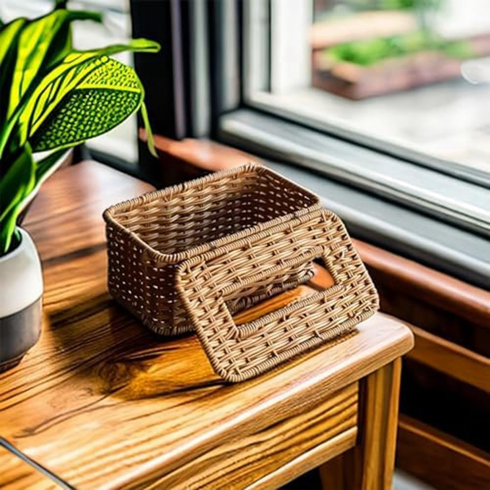Elqater Rattan Rectangular Tissue Box Cover - Boho Decorative Woven Tissue Holder,Vintage Farmhouse Tissue Dispenser for Home Easy to Use