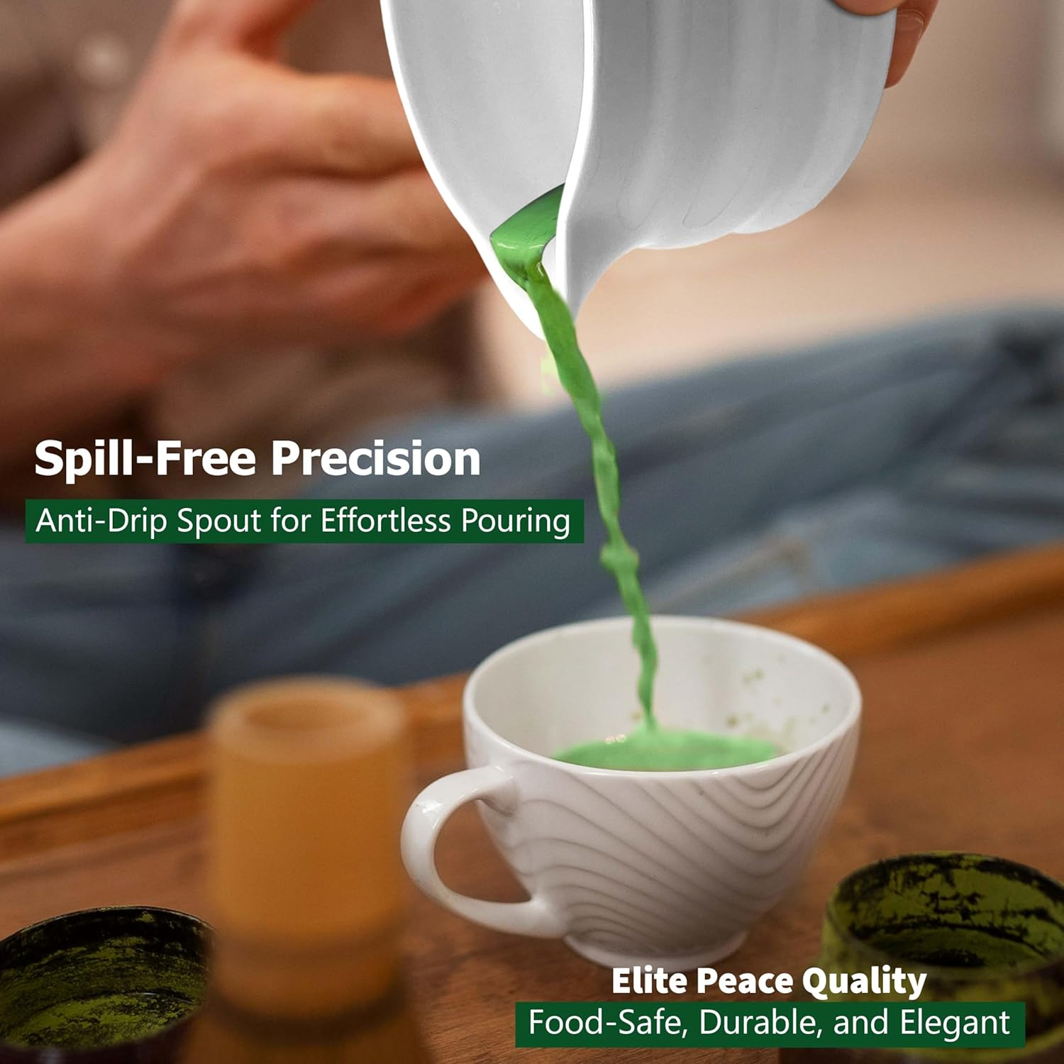 5-Piece Matcha Whisk Set - Bamboo Whisk Ceramic Matcha Bowl with Spout Stainless Steel Tea Sifter Scoop Whisk Holder & 2 Educational Cards - White Matcha Kit image number 6