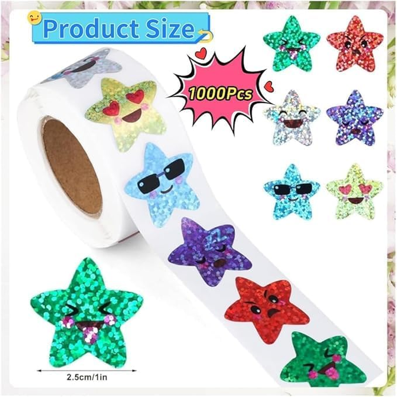 2Roll Smiling Star Stickers Sparkly Foil Small Star Stickers Roll,Smiling Star Stickers Sparkly Foil Stickers Roll,Small Incentive Sticker Self Adhesive Glitter Star Sticker Sparkly Star Sticker Roll image number 6