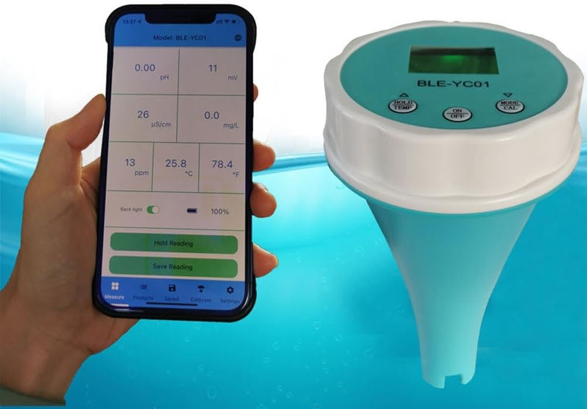 Pool Water Quality Tester Bluetooth Pool Monitor Digital Temp Chlorine, 6 in 1 Pool Thermometer, PH CL EC TDS ORP Temperature for Swimming Pool, Aquarium, Laboratory image number 3