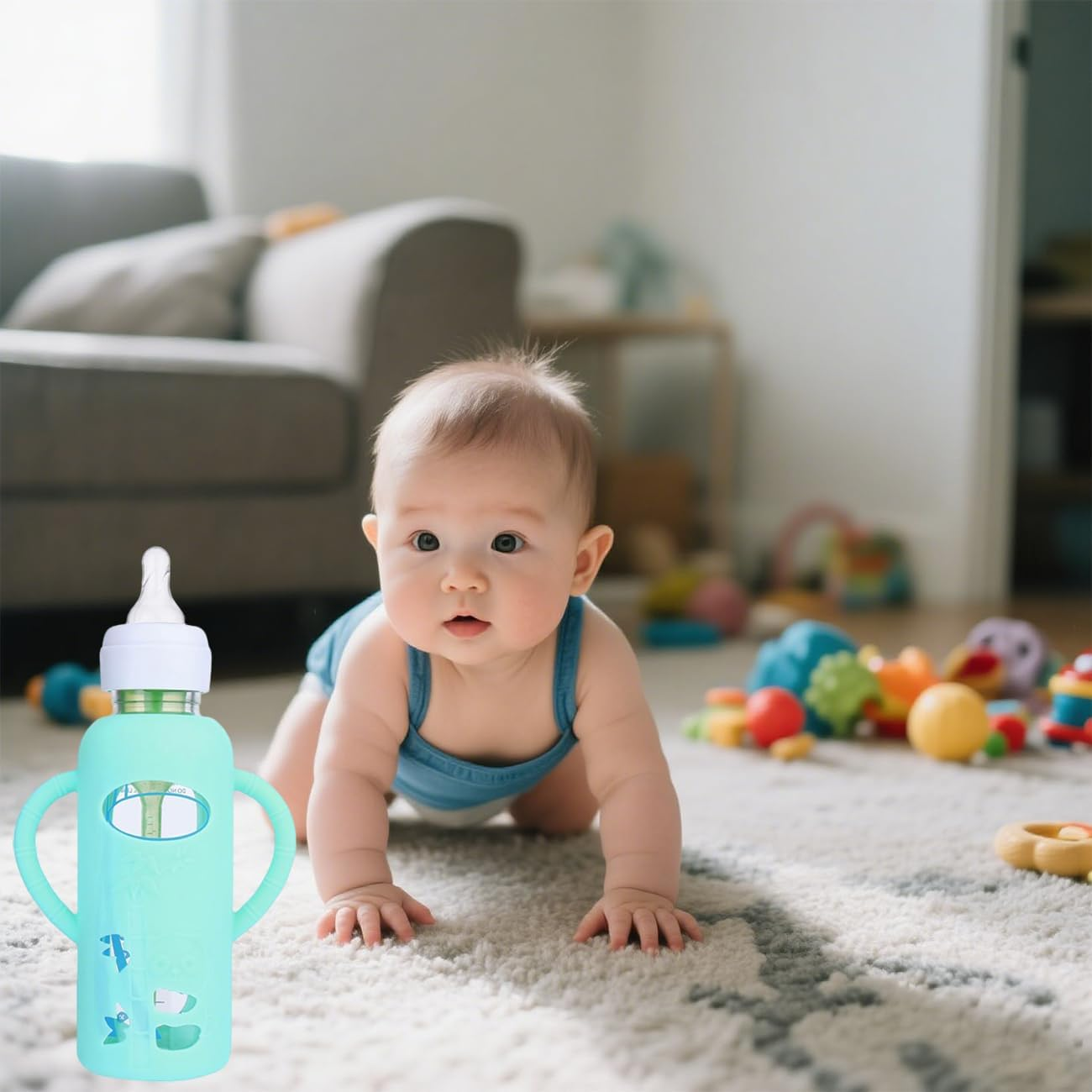 3 Pack Silicone Sleeves for Dr. Brown'S Glass Baby Bottles - anti Breakage Baby Bottle Holder, Compatible with Dr. Brown'S Newborn Glass Bottles,With Silicone Handles,4 Oz (White+Blue+Grey, 120Ml) image number 6