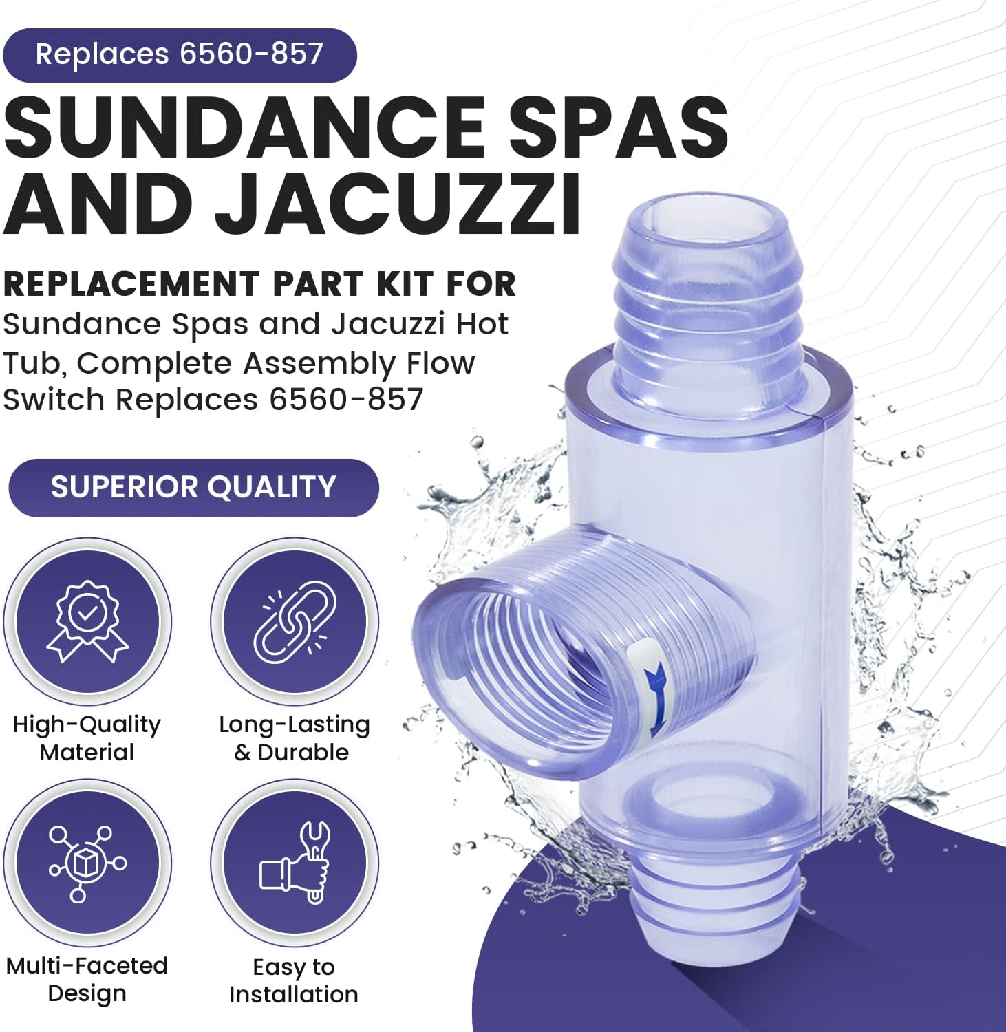 6560-857 Flow Switch Replacement Part Kit for Sundance Spas Heater with Transparent Tee Fitting, Complete Assembly Flow Switch Replaces image number 2