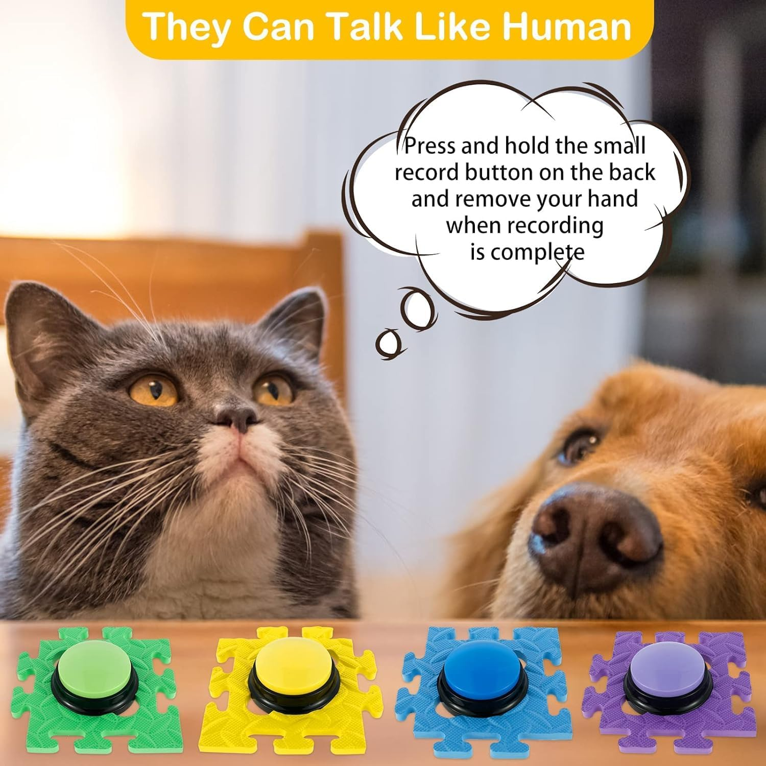 4Pcs Dog Button Pet Communication Button,Pet Training Buzzer, Voice Recording Button for Dog Cat,30 Second Record & Playback Buttons for Pet (4PCS with Anti-Slip Pads) image number 4