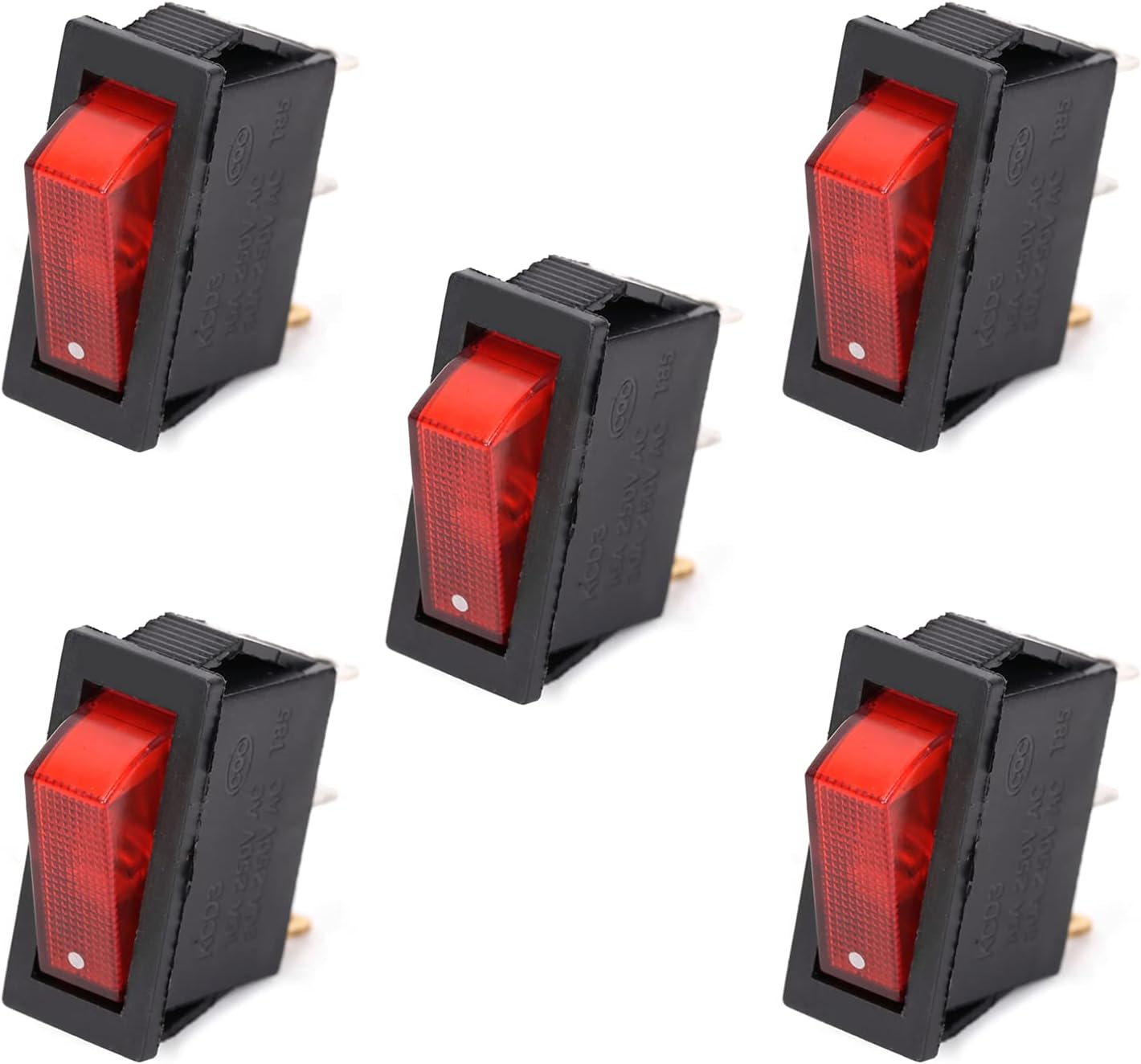 Ruimou 5Pcs AC 16A/250V 30A/250V Mini Boat Rocker Switches, SPST 3 Pin 2 Position with Red Light Rocker Switch image number 3