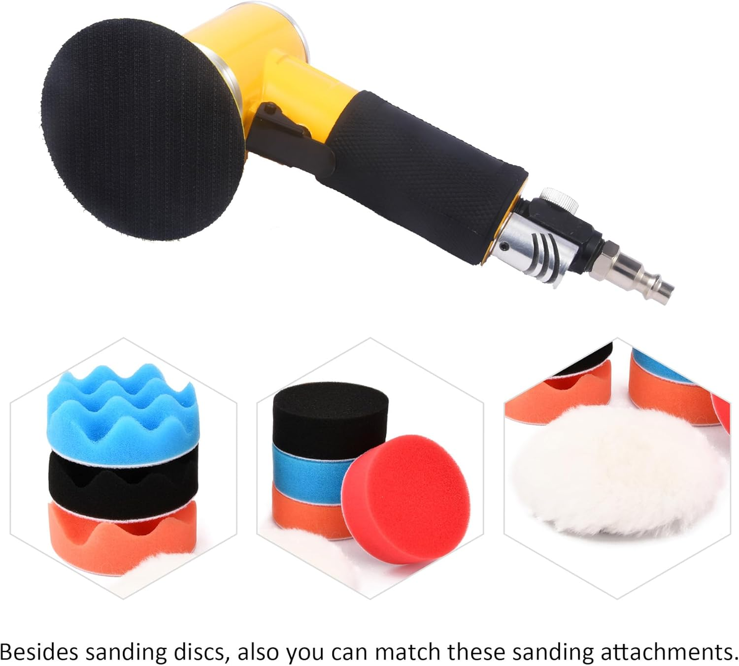 ZHONG an 2 3-Inch Mini Orbital Sander Da Sander Air Dual Action Sander Air Polisher Super Smooth and Swirl Freely for Auto Body Work (Yellow) image number 1