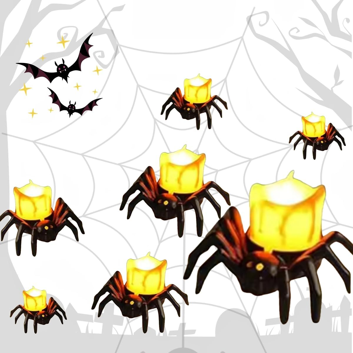 Halloween Spider, 12 Pcs LED Lights Flameless Candles Spider Halloweens Decoration, Halloween Prank Props Spiders, Spiders Realistic Scary Halloweens Deco