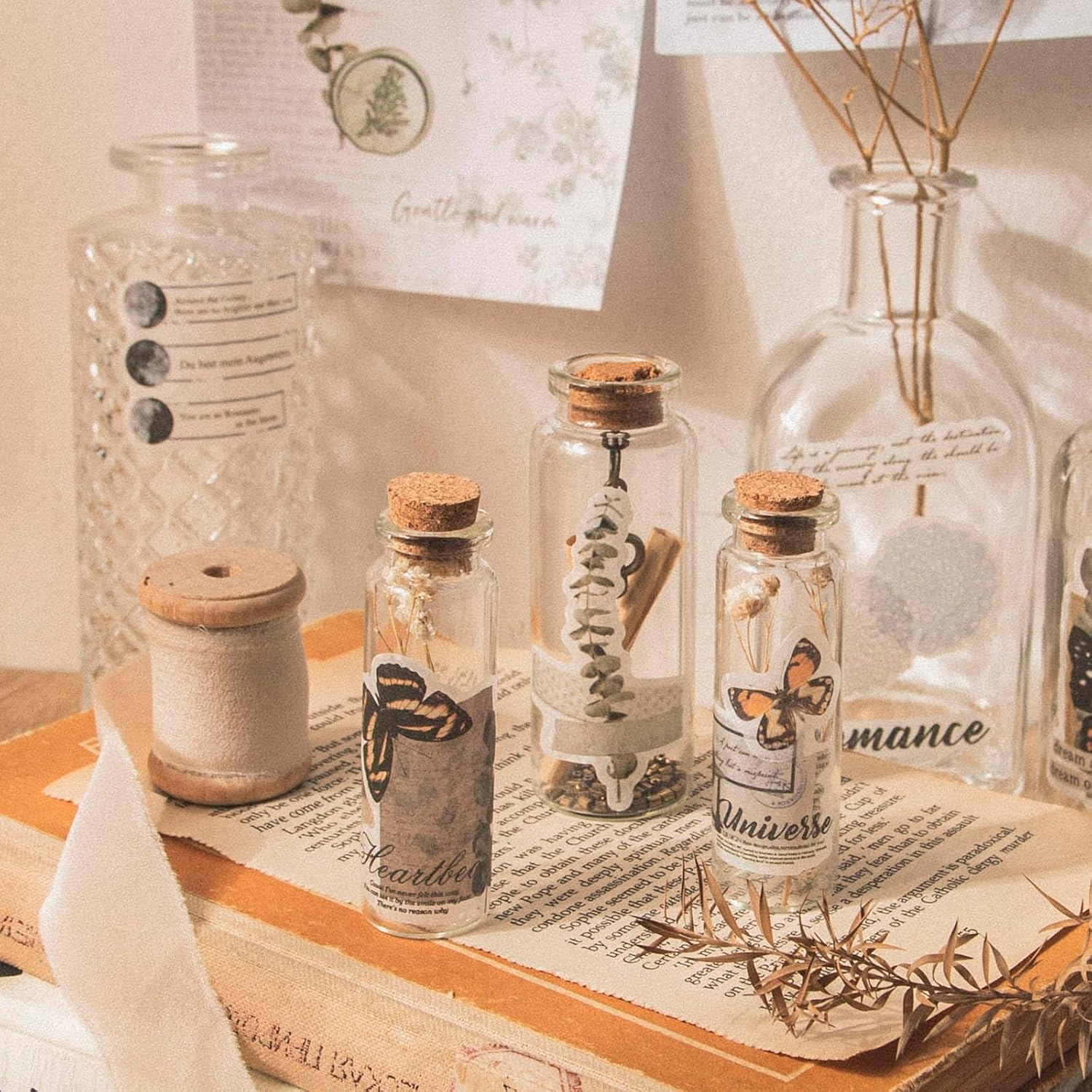 Sticker Book for Adults, 180Pcs Vintage Washi Stickers for Journaling and 20 Sheets Adhesive Scrapbook Papers for Scrapbooking Aesthetic Butterfly Scrapboook Stickers for Bullet Junk Journal Supplies - Coffee Weekly image number 2