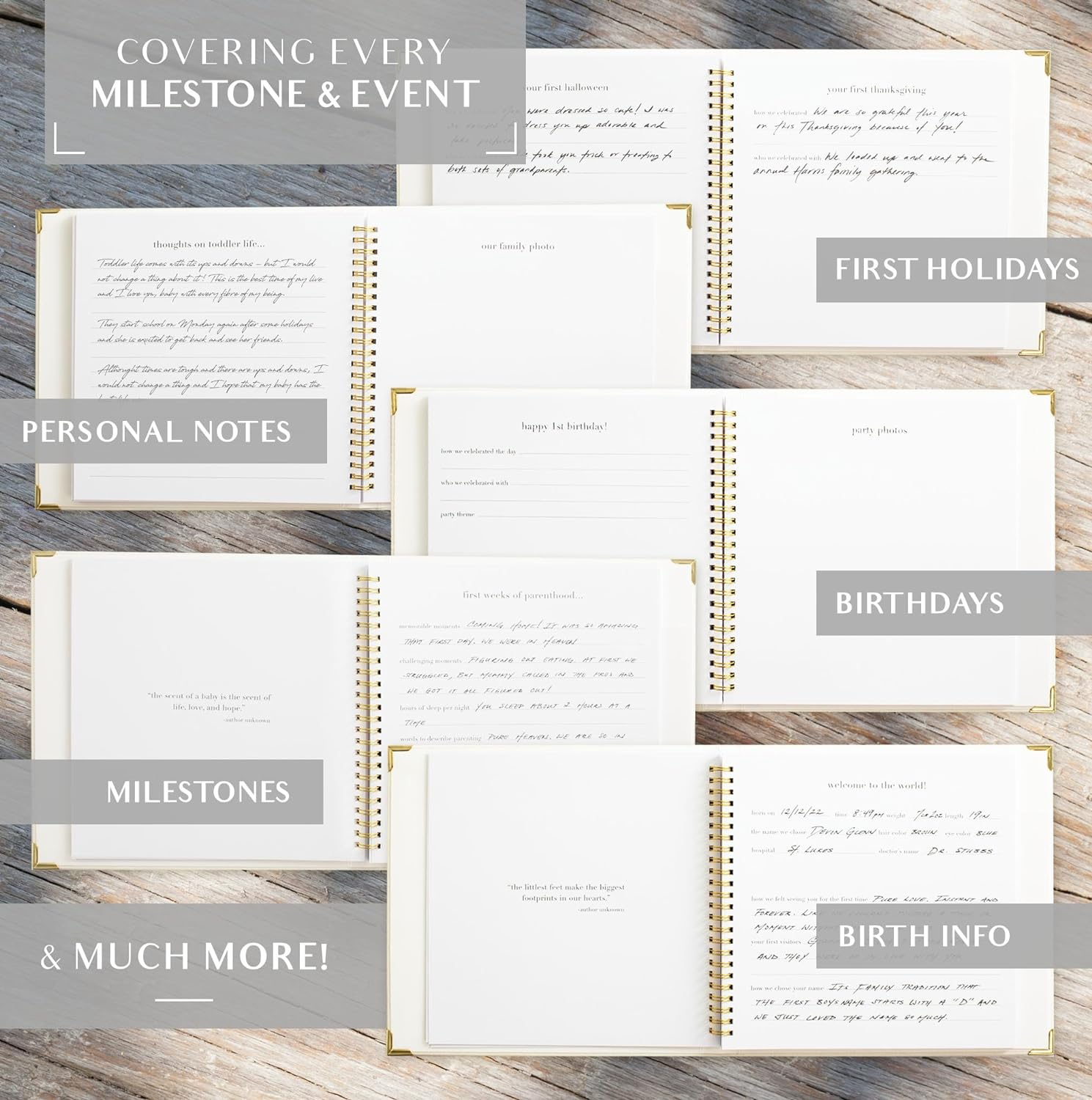 Keepsake Baby Memory Book for Boys and Girls &ndash; Timeless First 5 Year Baby Book &ndash; Gender Neutral Beige Baby Journal Scrapbook or Photo Album - a Milestone Book to Record Every Event from Birth to Age 5 - Beige image number 5