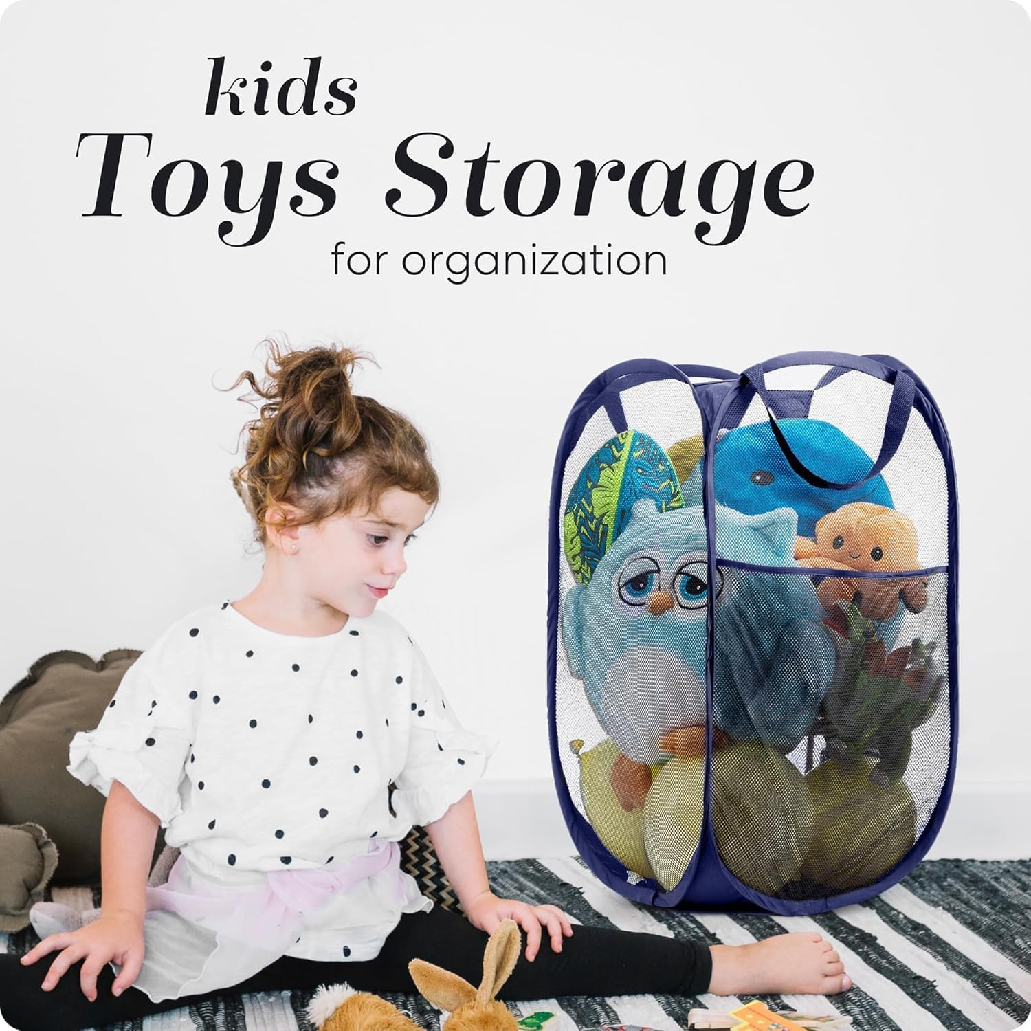 Collapsible Mesh Foldable Hamper 34X55Cm (Navy Blue, 34X55Cm) image number 3